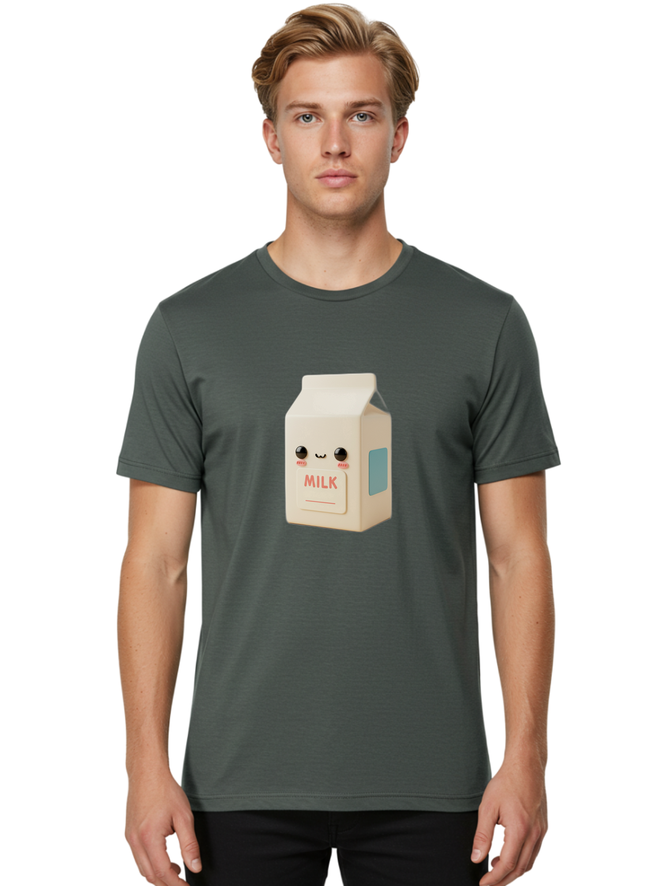 Milk-4 Men'S Graphic Tee, 100% Cotton, Comfortable Casual Summer Wear, Machine Washable, Carton With Face, Cute Character, Kawaii, Adorable, Milk Carton, Funny Expression, Playful Design, Happy Face, Cartoon-Style Bae499
