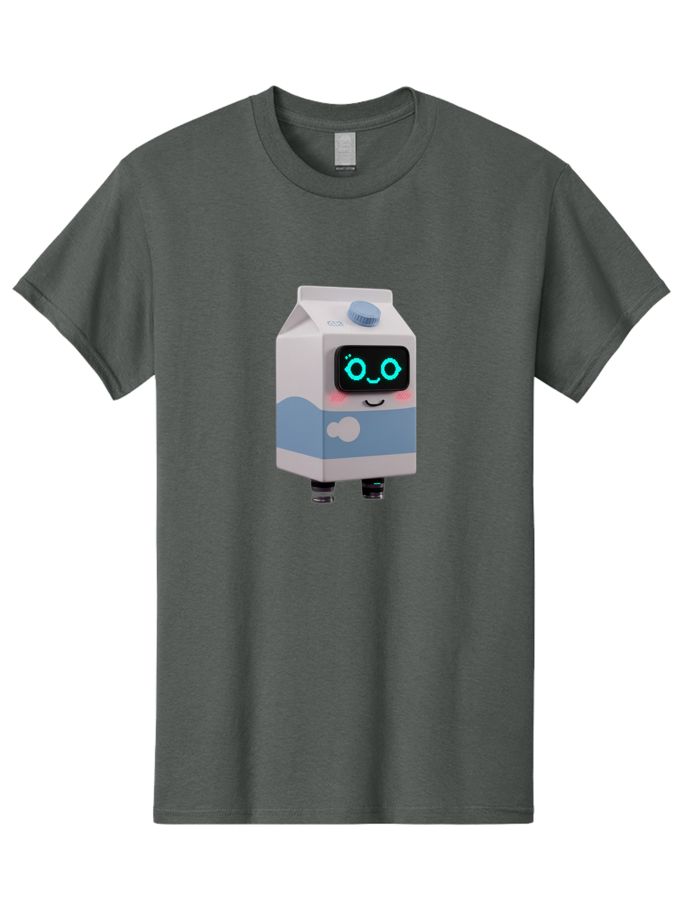 Milk-Carton-Robot Men'S Graphic Tee, 100% Cotton, Comfortable Casual Summer Wear, Machine Washable, Cartoon Milk Carton, Robot Character, Glowing Blue Eyes, Smiling Face, Cute Design, Childrens Illustration, 3D Rendering, Fun And Playful, Bae502