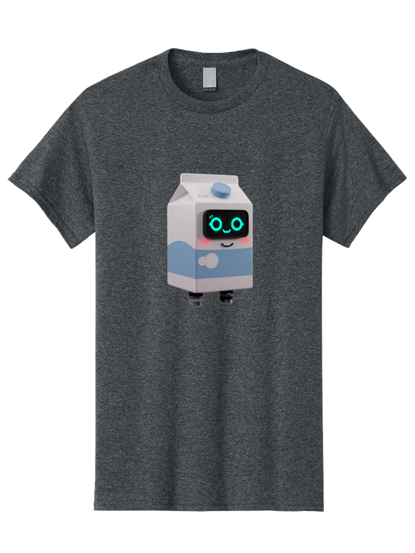 Milk-Carton-Robot Men'S Graphic Tee, 100% Cotton, Comfortable Casual Summer Wear, Machine Washable, Cartoon Milk Carton, Robot Character, Glowing Blue Eyes, Smiling Face, Cute Design, Childrens Illustration, 3D Rendering, Fun And Playful, Bae502