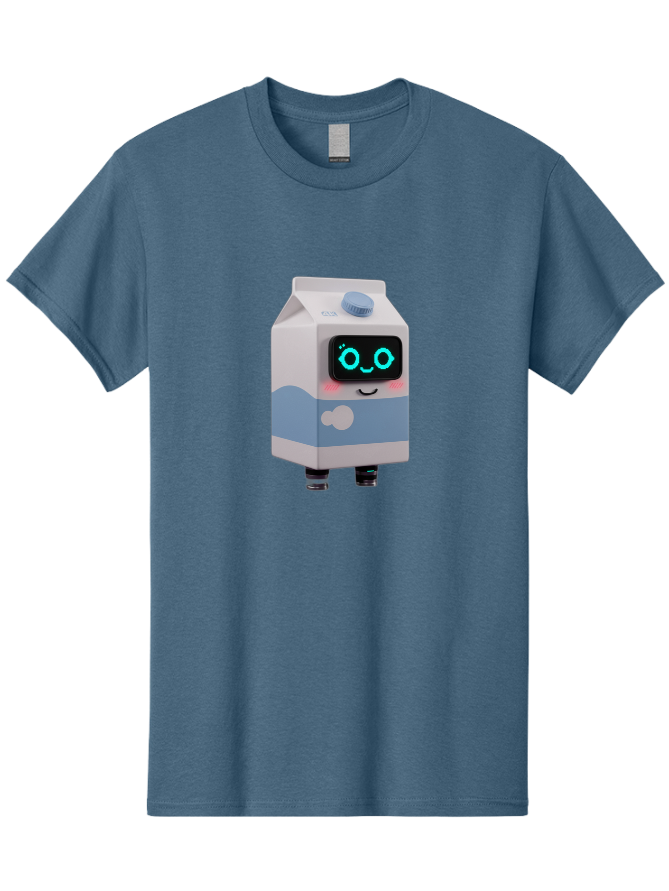 Milk-Carton-Robot Men'S Graphic Tee, 100% Cotton, Comfortable Casual Summer Wear, Machine Washable, Cartoon Milk Carton, Robot Character, Glowing Blue Eyes, Smiling Face, Cute Design, Childrens Illustration, 3D Rendering, Fun And Playful, Bae502