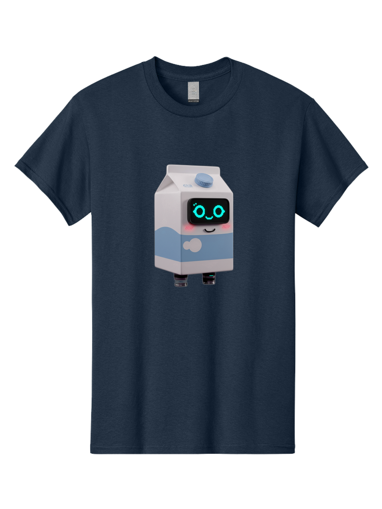 Milk-Carton-Robot Men'S Graphic Tee, 100% Cotton, Comfortable Casual Summer Wear, Machine Washable, Cartoon Milk Carton, Robot Character, Glowing Blue Eyes, Smiling Face, Cute Design, Childrens Illustration, 3D Rendering, Fun And Playful, Bae502