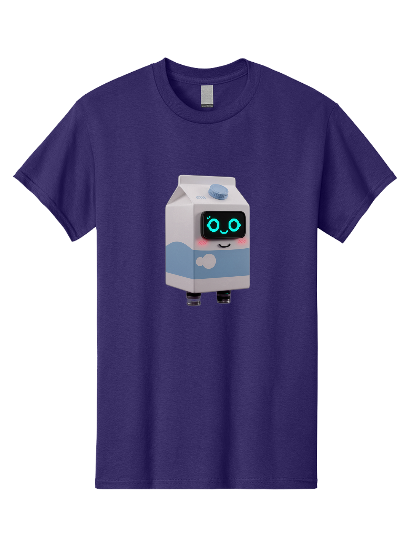 Milk-Carton-Robot Men'S Graphic Tee, 100% Cotton, Comfortable Casual Summer Wear, Machine Washable, Cartoon Milk Carton, Robot Character, Glowing Blue Eyes, Smiling Face, Cute Design, Childrens Illustration, 3D Rendering, Fun And Playful, Bae502