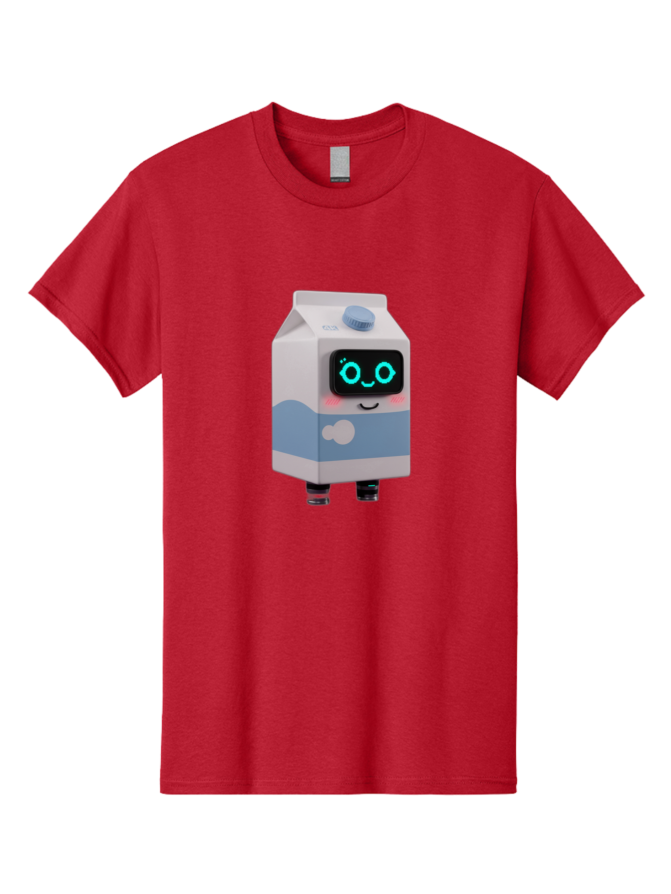Milk-Carton-Robot Men'S Graphic Tee, 100% Cotton, Comfortable Casual Summer Wear, Machine Washable, Cartoon Milk Carton, Robot Character, Glowing Blue Eyes, Smiling Face, Cute Design, Childrens Illustration, 3D Rendering, Fun And Playful, Bae502
