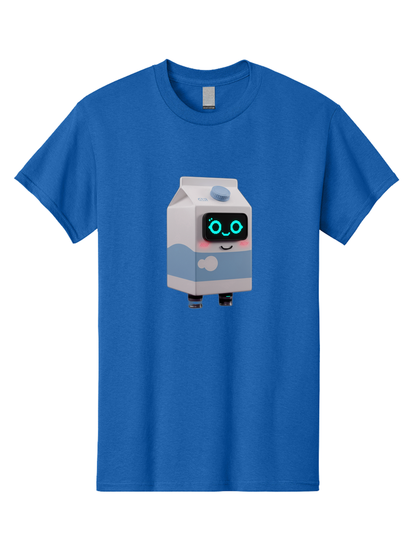 Milk-Carton-Robot Men'S Graphic Tee, 100% Cotton, Comfortable Casual Summer Wear, Machine Washable, Cartoon Milk Carton, Robot Character, Glowing Blue Eyes, Smiling Face, Cute Design, Childrens Illustration, 3D Rendering, Fun And Playful, Bae502