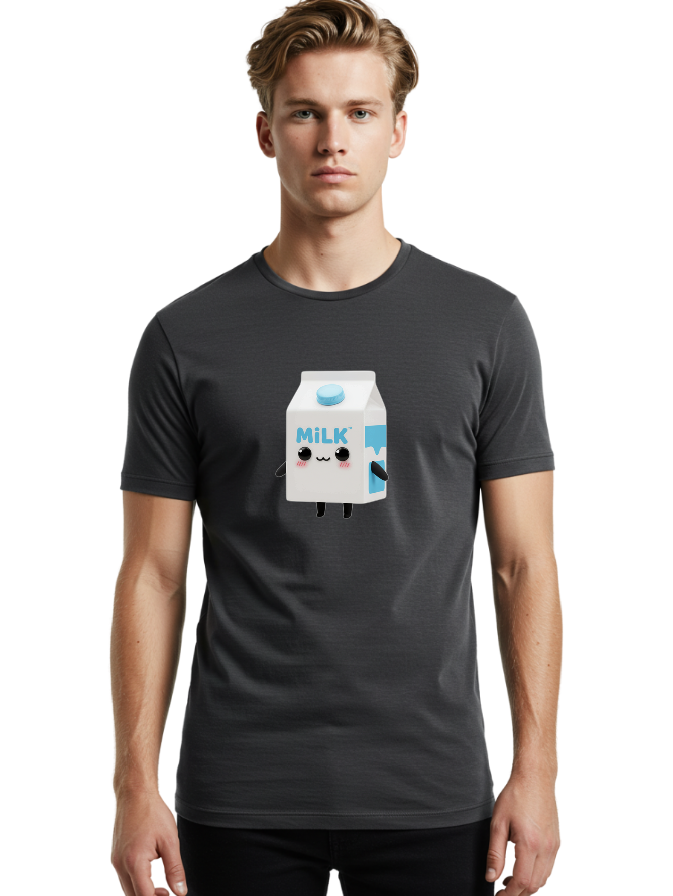 Milk Men'S Graphic Tee, 100% Cotton, Comfortable Casual Summer Wear, Machine Washable, Cartoon Milk Carton, Illustrated Beverage, Cute Character Design, Funny Packaging, Dairy Product, Kawaii Culture, Cartoon Character Bae504