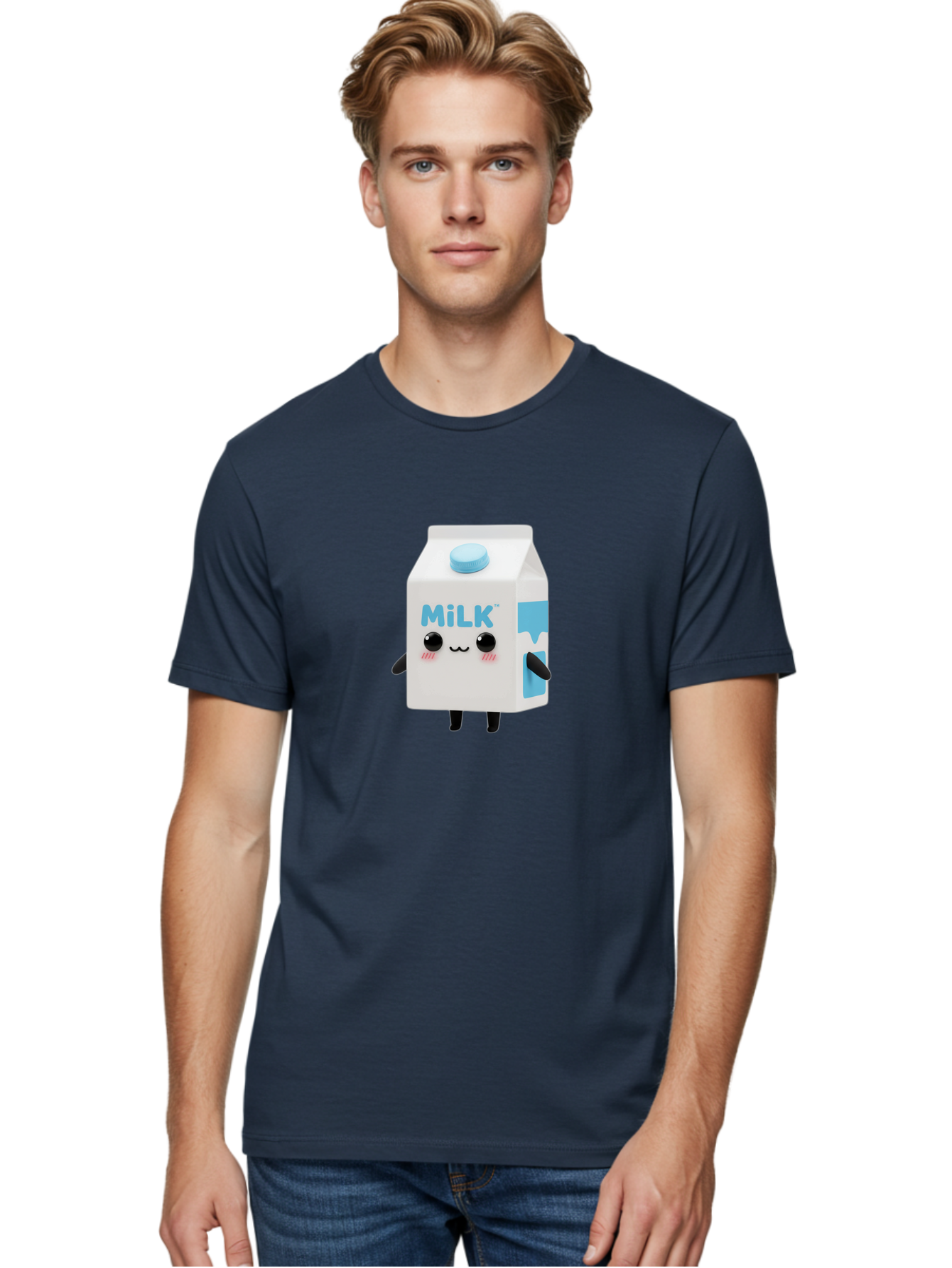 Milk Men'S Graphic Tee, 100% Cotton, Comfortable Casual Summer Wear, Machine Washable, Cartoon Milk Carton, Illustrated Beverage, Cute Character Design, Funny Packaging, Dairy Product, Kawaii Culture, Cartoon Character Bae504