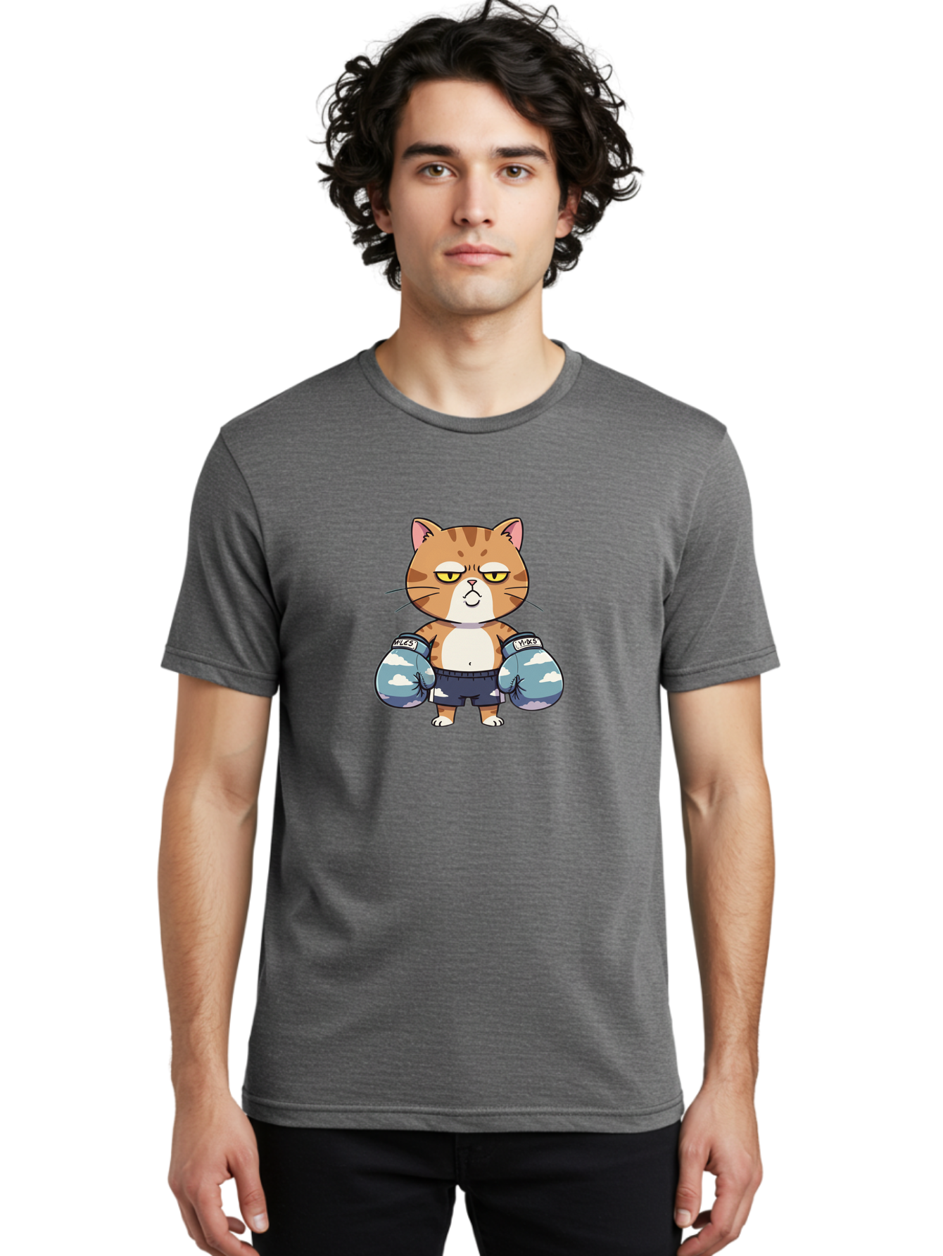 Milo-Cat Men'S Graphic Tee, 100% Cotton, Comfortable Casual Summer Wear, Machine Washable, Cartoon Cat, Boxing Gloves, Meows, Cat Boxing, Funny Cat, Animal Character, Cartoon Character, Boxing Cat, Feline, Cat With Gloves, Cat In Shorts Bae505