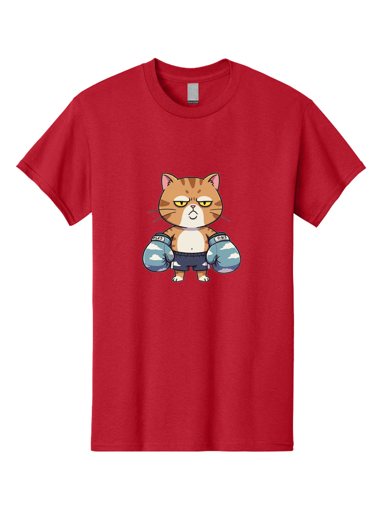 Milo-Cat Men'S Graphic Tee, 100% Cotton, Comfortable Casual Summer Wear, Machine Washable, Cartoon Cat, Boxing Gloves, Meows, Cat Boxing, Funny Cat, Animal Character, Cartoon Character, Boxing Cat, Feline, Cat With Gloves, Cat In Shorts Bae505