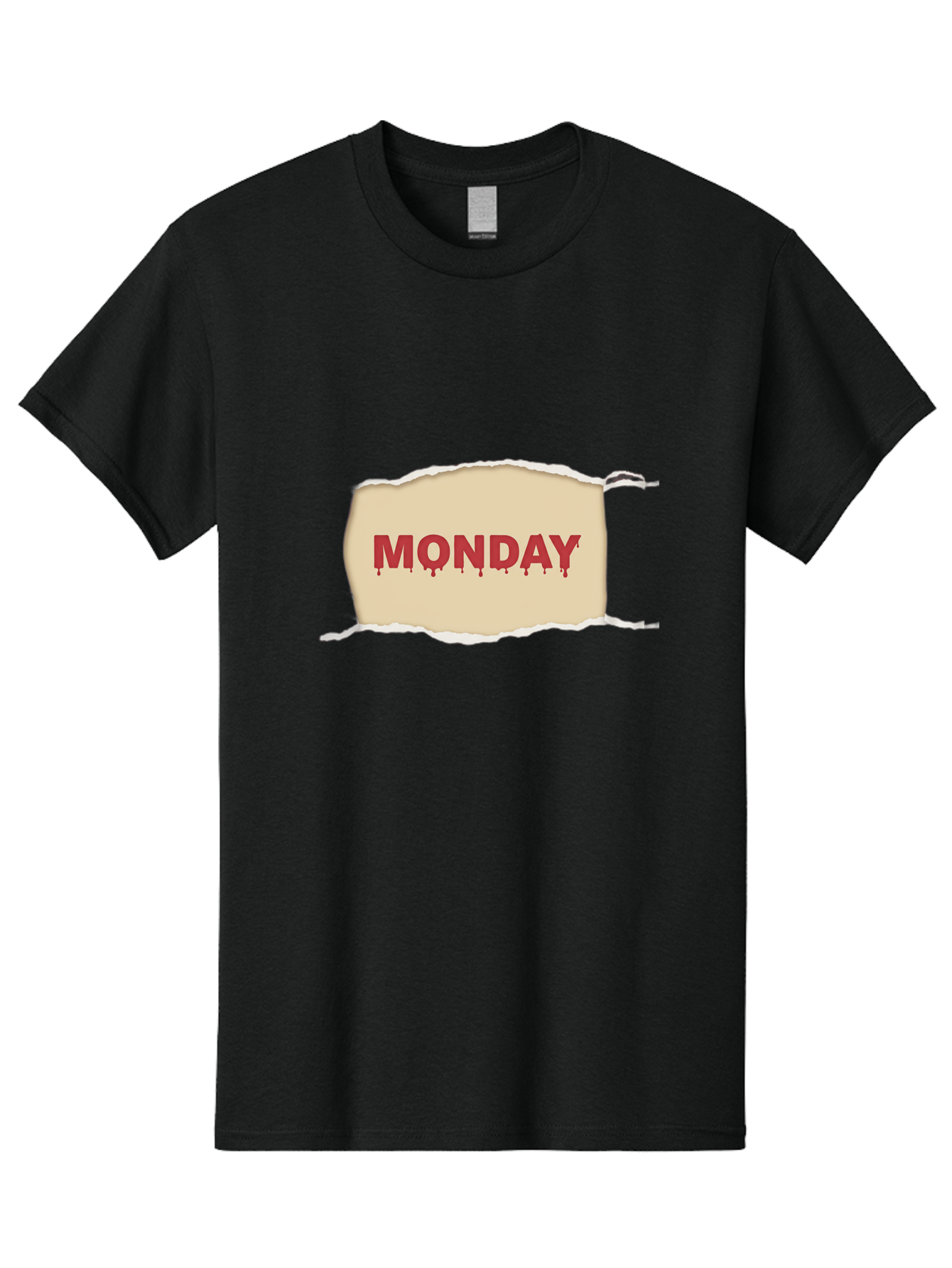 Monday-1 Men'S Graphic Tee, 100% Cotton, Comfortable Casual Summer Wear, Machine Washable, Monday Motivation, Bloody Monday, Torn Paper Effect, Bold Typography, Horror Theme, Dripping Blood, Monday Blues, Workweek Anxiety, Gothic Style Bae508