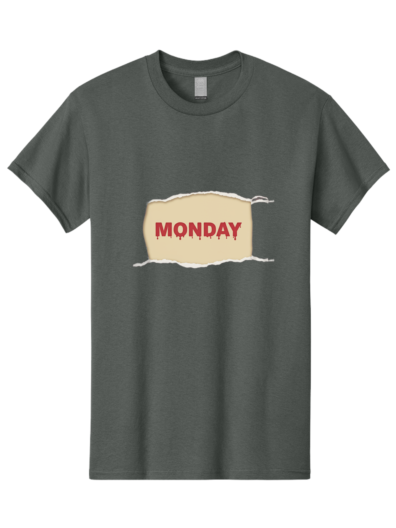 Monday-1 Men'S Graphic Tee, 100% Cotton, Comfortable Casual Summer Wear, Machine Washable, Monday Motivation, Bloody Monday, Torn Paper Effect, Bold Typography, Horror Theme, Dripping Blood, Monday Blues, Workweek Anxiety, Gothic Style Bae508