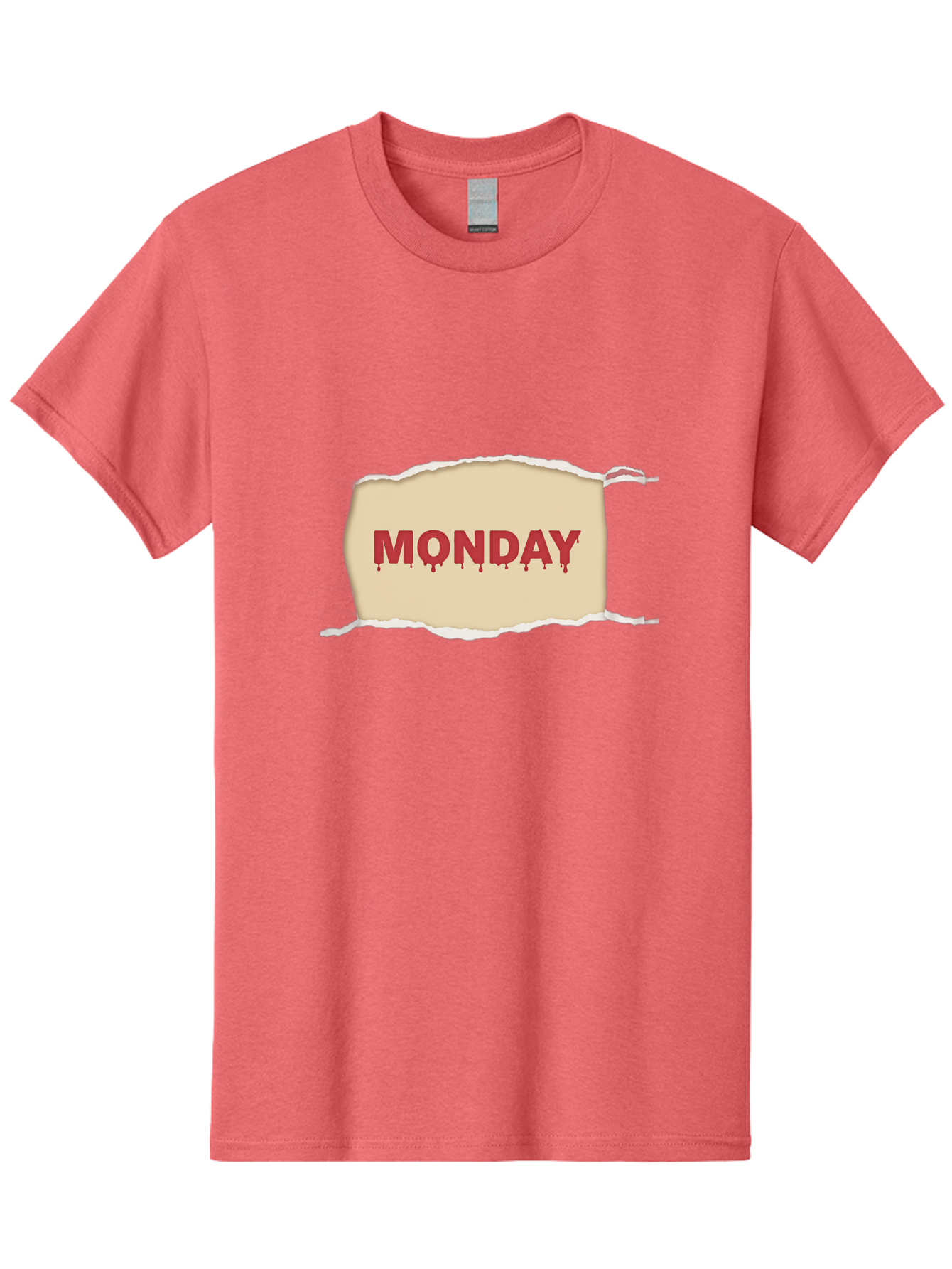 Monday-1 Men'S Graphic Tee, 100% Cotton, Comfortable Casual Summer Wear, Machine Washable, Monday Motivation, Bloody Monday, Torn Paper Effect, Bold Typography, Horror Theme, Dripping Blood, Monday Blues, Workweek Anxiety, Gothic Style Bae508