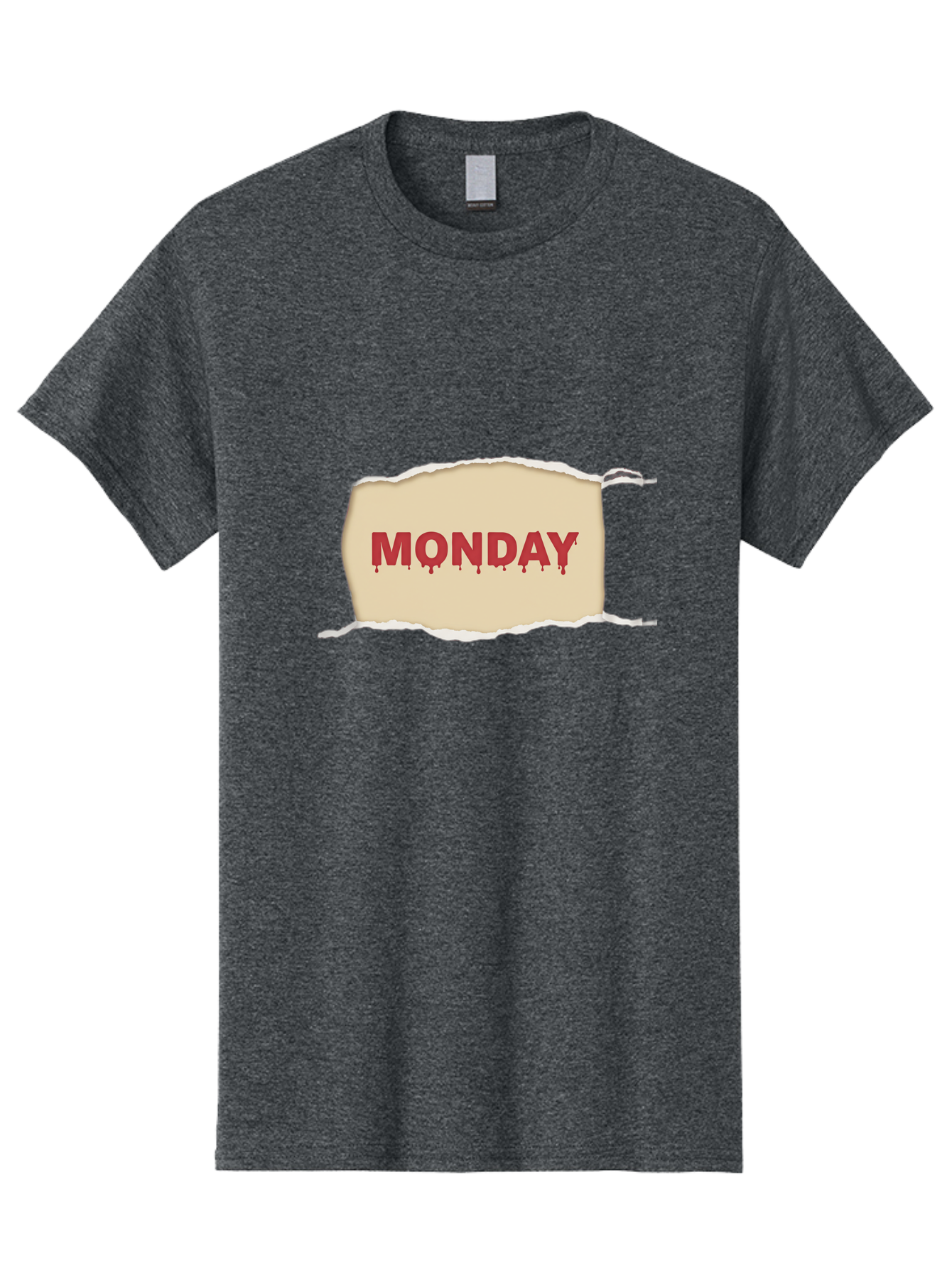 Monday-1 Men'S Graphic Tee, 100% Cotton, Comfortable Casual Summer Wear, Machine Washable, Monday Motivation, Bloody Monday, Torn Paper Effect, Bold Typography, Horror Theme, Dripping Blood, Monday Blues, Workweek Anxiety, Gothic Style Bae508