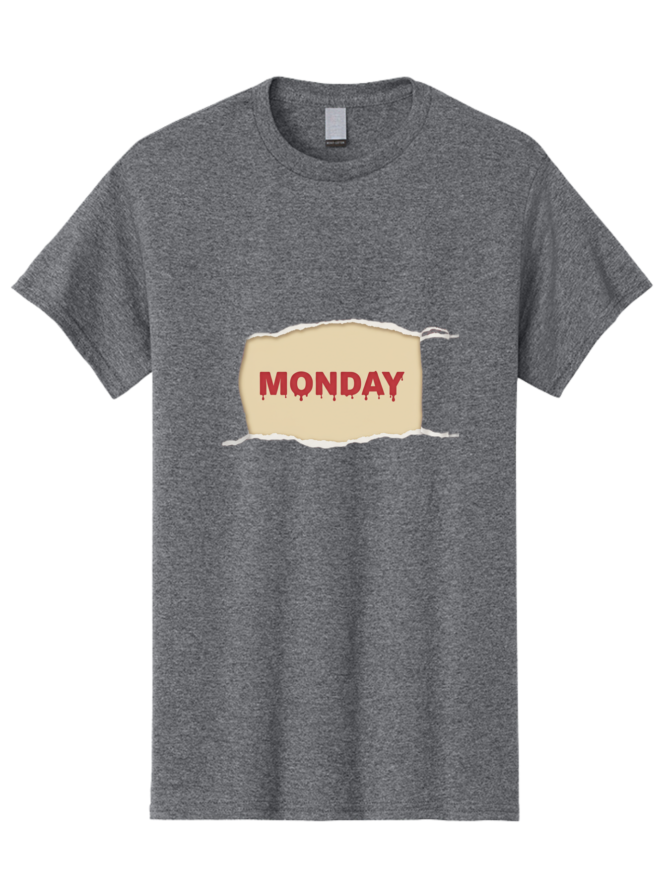 Monday-1 Men'S Graphic Tee, 100% Cotton, Comfortable Casual Summer Wear, Machine Washable, Monday Motivation, Bloody Monday, Torn Paper Effect, Bold Typography, Horror Theme, Dripping Blood, Monday Blues, Workweek Anxiety, Gothic Style Bae508