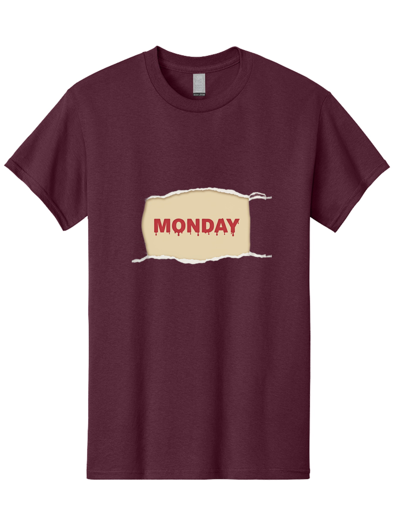 Monday-1 Men'S Graphic Tee, 100% Cotton, Comfortable Casual Summer Wear, Machine Washable, Monday Motivation, Bloody Monday, Torn Paper Effect, Bold Typography, Horror Theme, Dripping Blood, Monday Blues, Workweek Anxiety, Gothic Style Bae508
