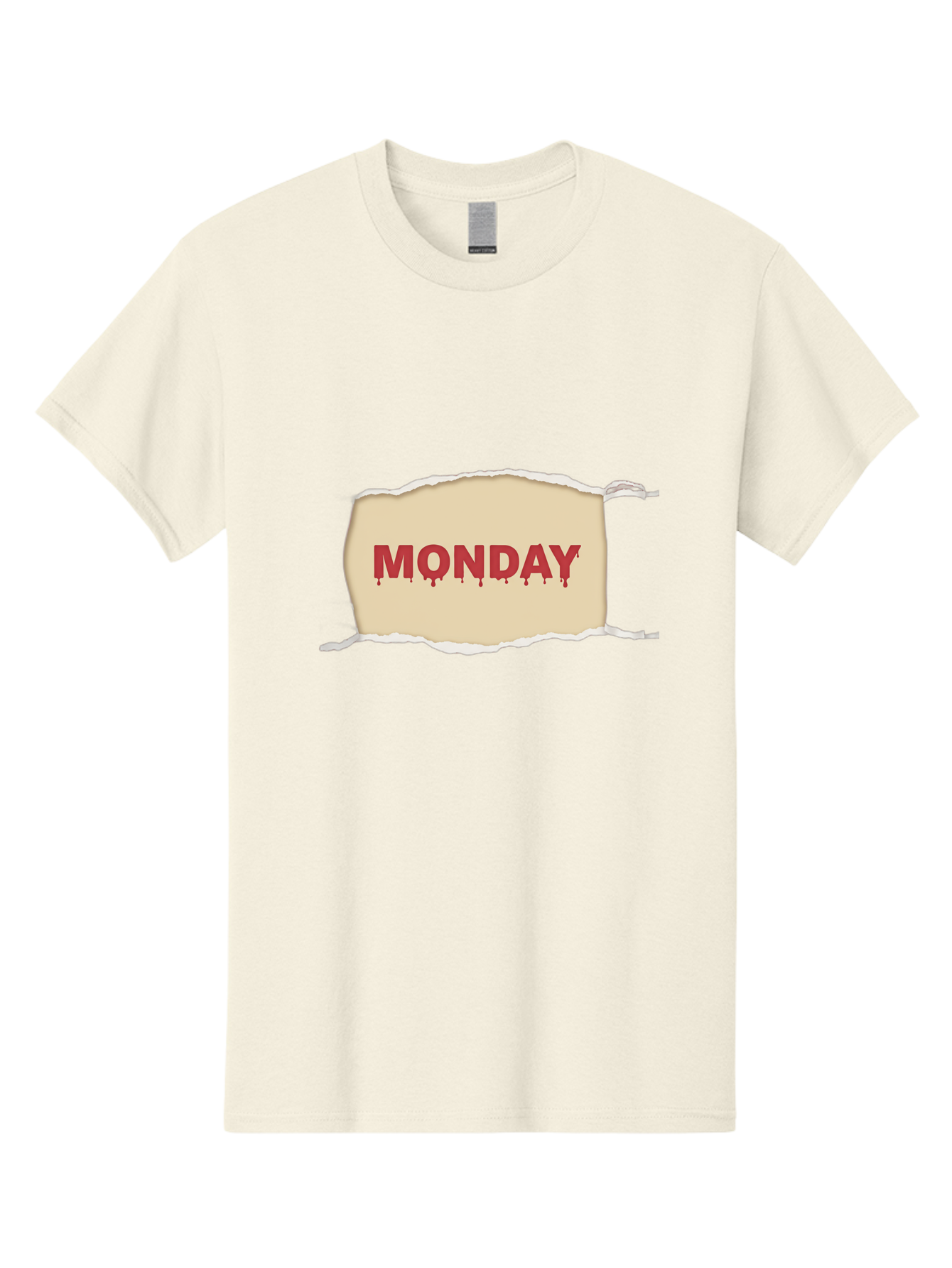 Monday-1 Men'S Graphic Tee, 100% Cotton, Comfortable Casual Summer Wear, Machine Washable, Monday Motivation, Bloody Monday, Torn Paper Effect, Bold Typography, Horror Theme, Dripping Blood, Monday Blues, Workweek Anxiety, Gothic Style Bae508