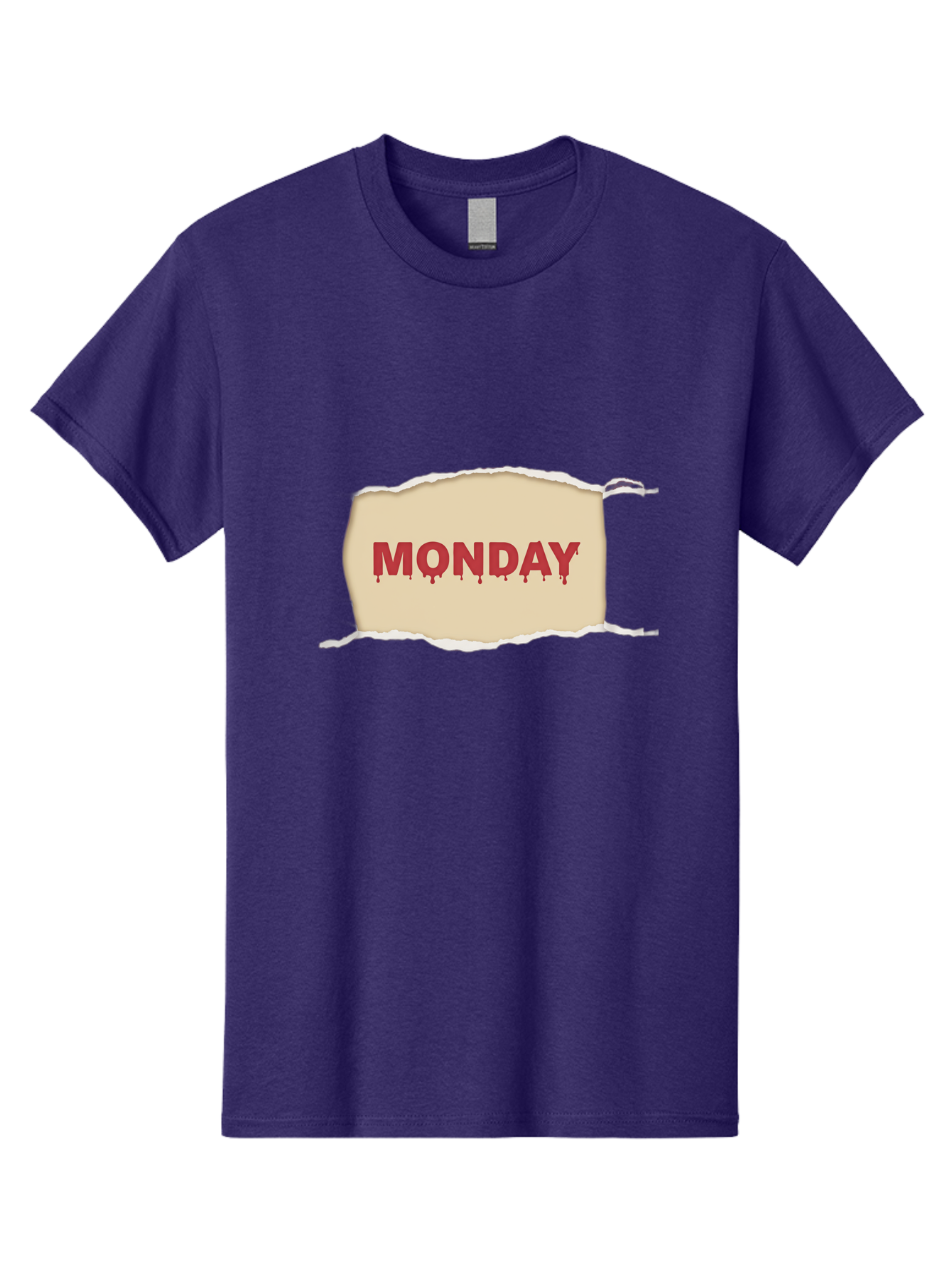 Monday-1 Men'S Graphic Tee, 100% Cotton, Comfortable Casual Summer Wear, Machine Washable, Monday Motivation, Bloody Monday, Torn Paper Effect, Bold Typography, Horror Theme, Dripping Blood, Monday Blues, Workweek Anxiety, Gothic Style Bae508