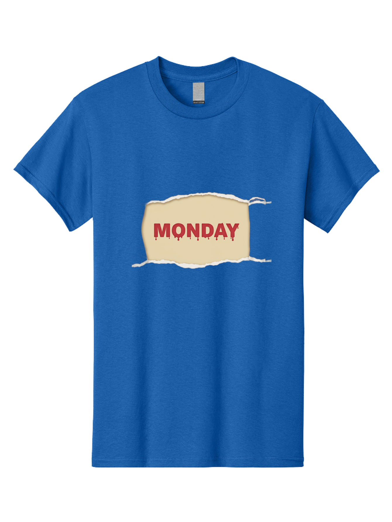 Monday-1 Men'S Graphic Tee, 100% Cotton, Comfortable Casual Summer Wear, Machine Washable, Monday Motivation, Bloody Monday, Torn Paper Effect, Bold Typography, Horror Theme, Dripping Blood, Monday Blues, Workweek Anxiety, Gothic Style Bae508