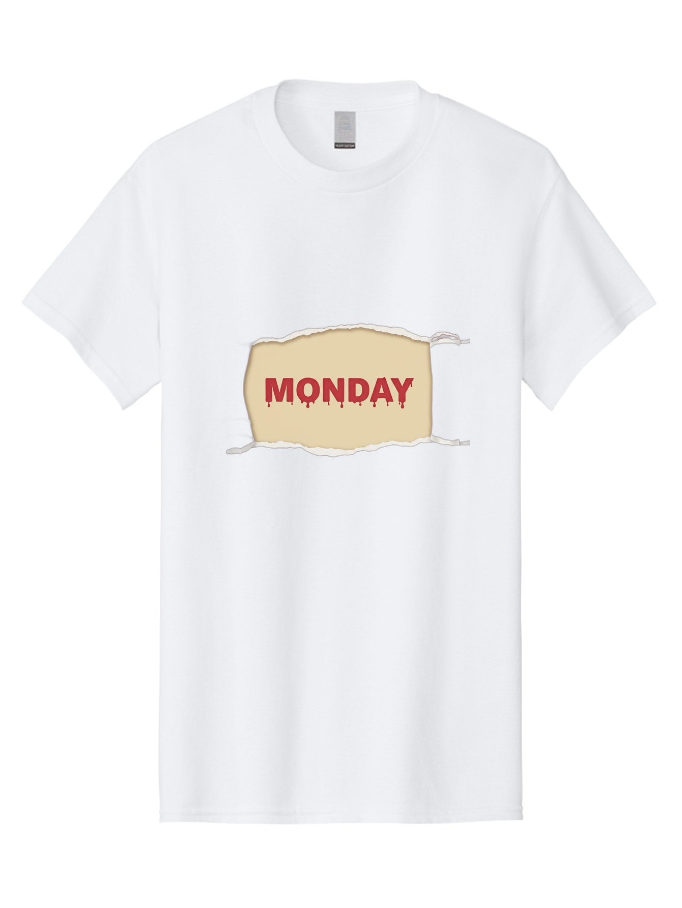 Monday-1 Men'S Graphic Tee, 100% Cotton, Comfortable Casual Summer Wear, Machine Washable, Monday Motivation, Bloody Monday, Torn Paper Effect, Bold Typography, Horror Theme, Dripping Blood, Monday Blues, Workweek Anxiety, Gothic Style Bae508
