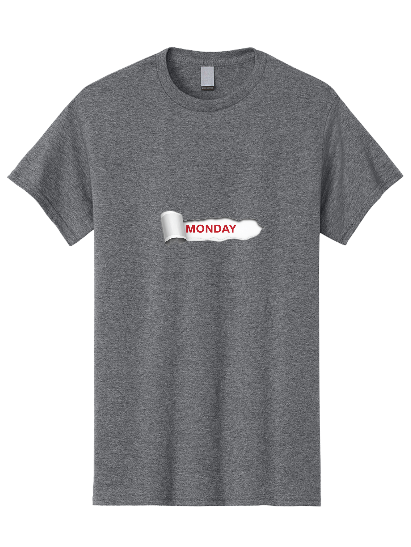 Monday-2 Men'S Graphic Tee, 100% Cotton, Comfortable Casual Summer Wear, Machine Washable, Ripped Paper, Monday Motivation, Bold Red Text, Crumpled Edge, Creative Design, Day Of The Week, Office Decor Bae509
