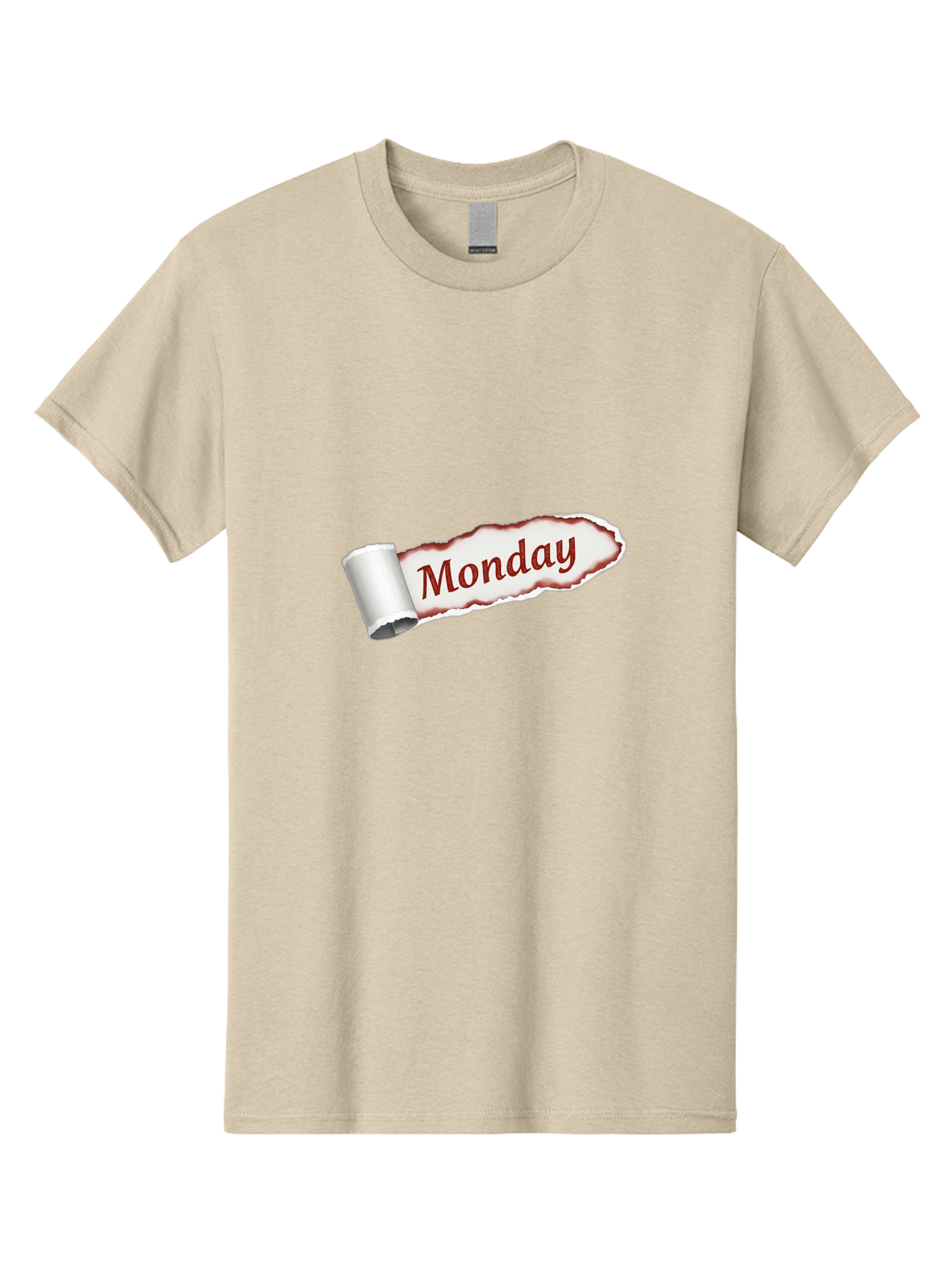Monday-3 Men'S Graphic Tee, 100% Cotton, Comfortable Casual Summer Wear, Machine Washable, Torn Paper, Monday Text, Red Font, Ripped Edge, Curled Corner, Digital Graphic, Calendar Day Bae510