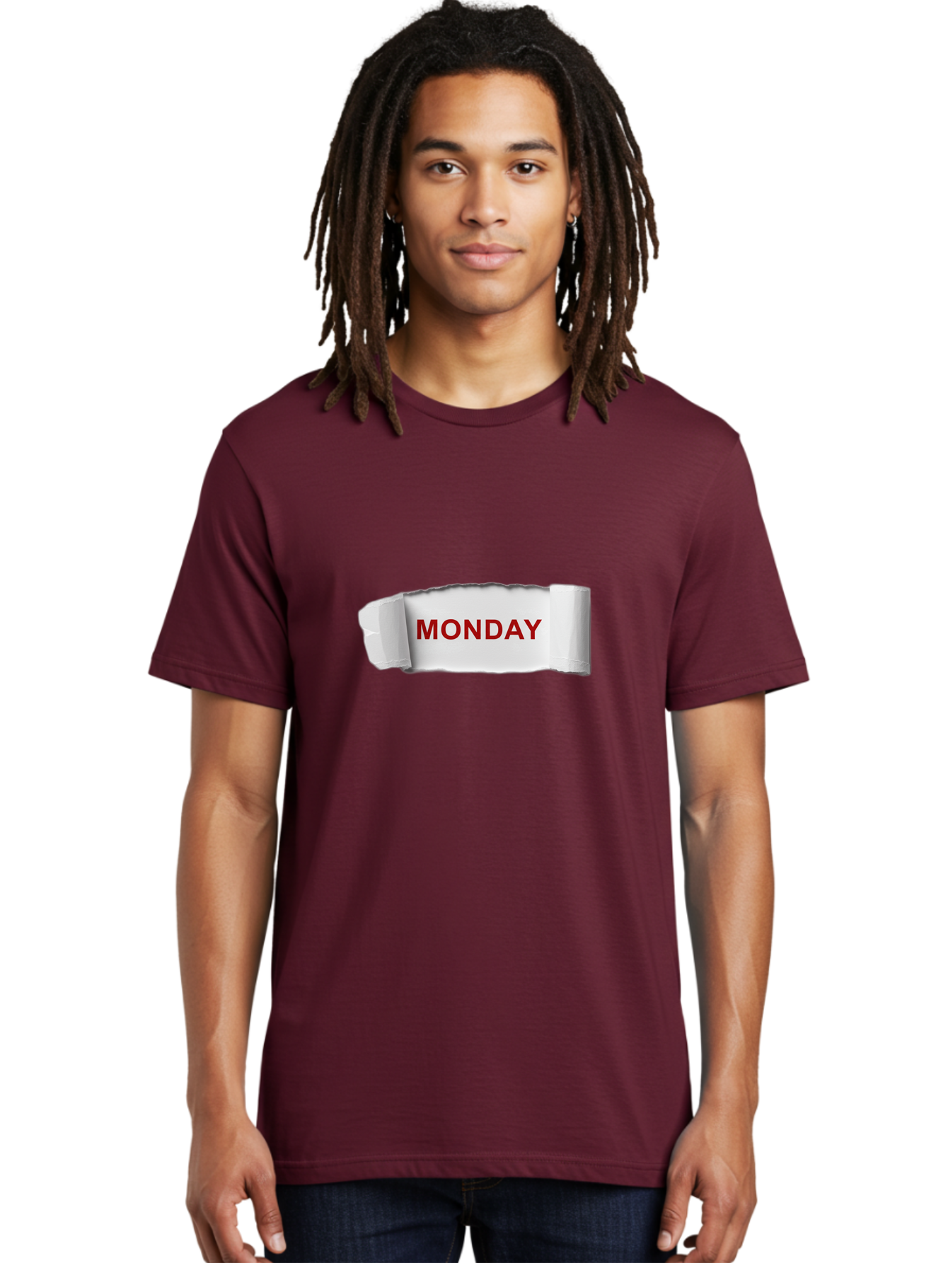 Monday-4 Men'S Graphic Tee, 100% Cotton, Comfortable Casual Summer Wear, Machine Washable, Monday Motivation, Ripped Paper Effect, Red Text, Bold Font, Creative Design, Office Supplies, Workplace Inspiration, Calendar Day, Weekly Reminder Bae511