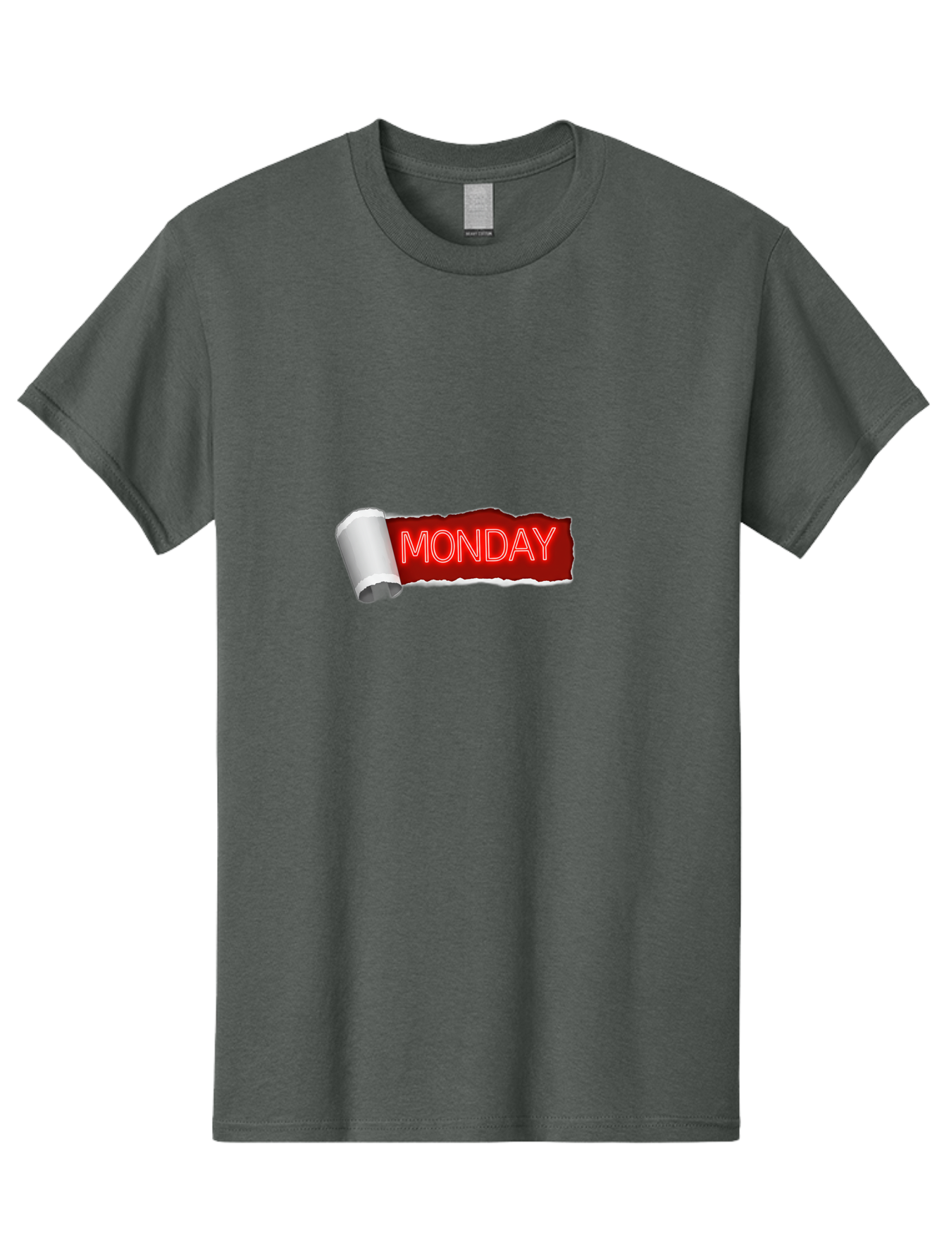 Monday-5 Men'S Graphic Tee, 100% Cotton, Comfortable Casual Summer Wear, Machine Washable, Monday Text, Ripped Paper Effect, Red And White Color Scheme, Bold Font, Weekly Reminder, Morning Motivation, Day Of The Week, Calendar Label Bae512
