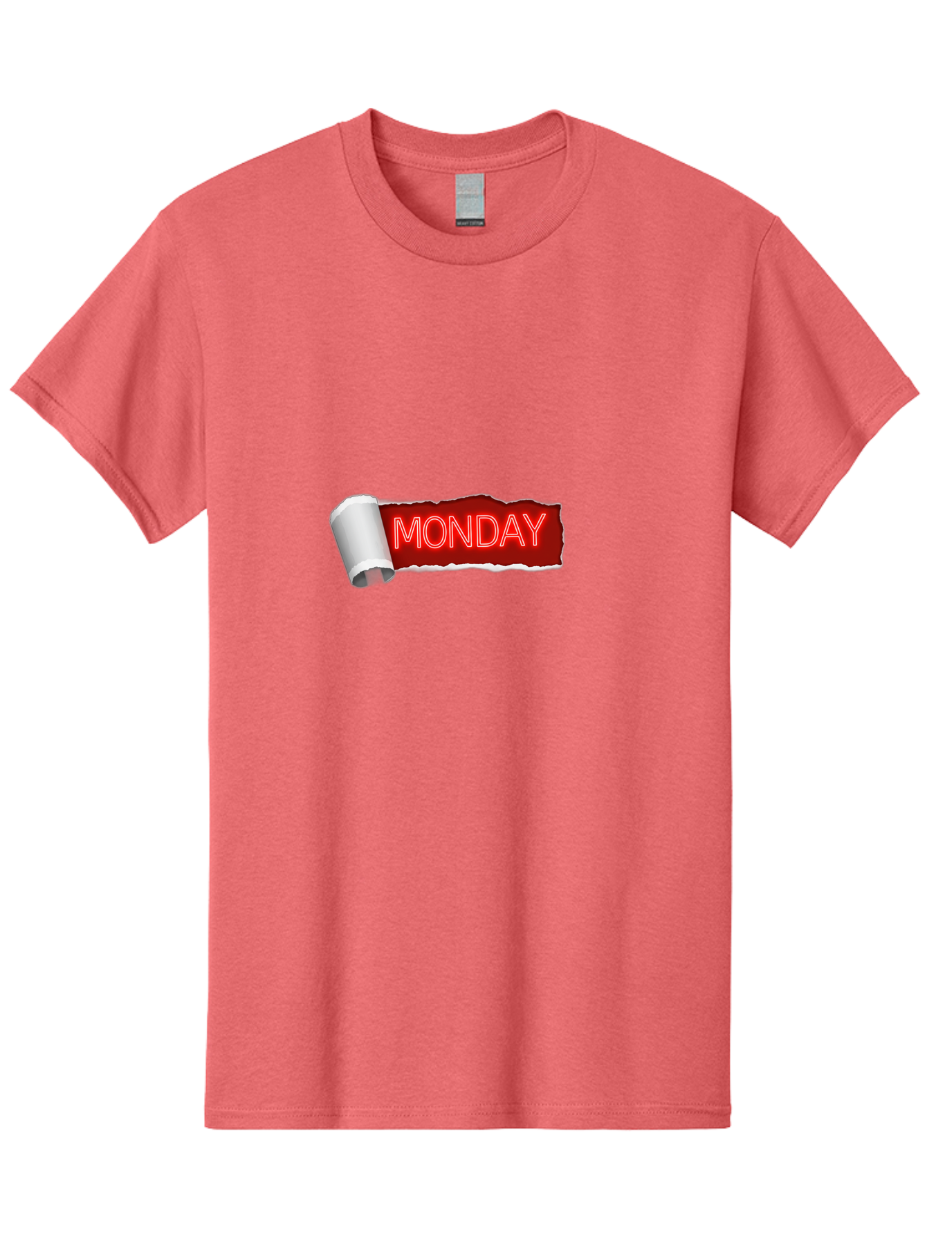 Monday-5 Men'S Graphic Tee, 100% Cotton, Comfortable Casual Summer Wear, Machine Washable, Monday Text, Ripped Paper Effect, Red And White Color Scheme, Bold Font, Weekly Reminder, Morning Motivation, Day Of The Week, Calendar Label Bae512