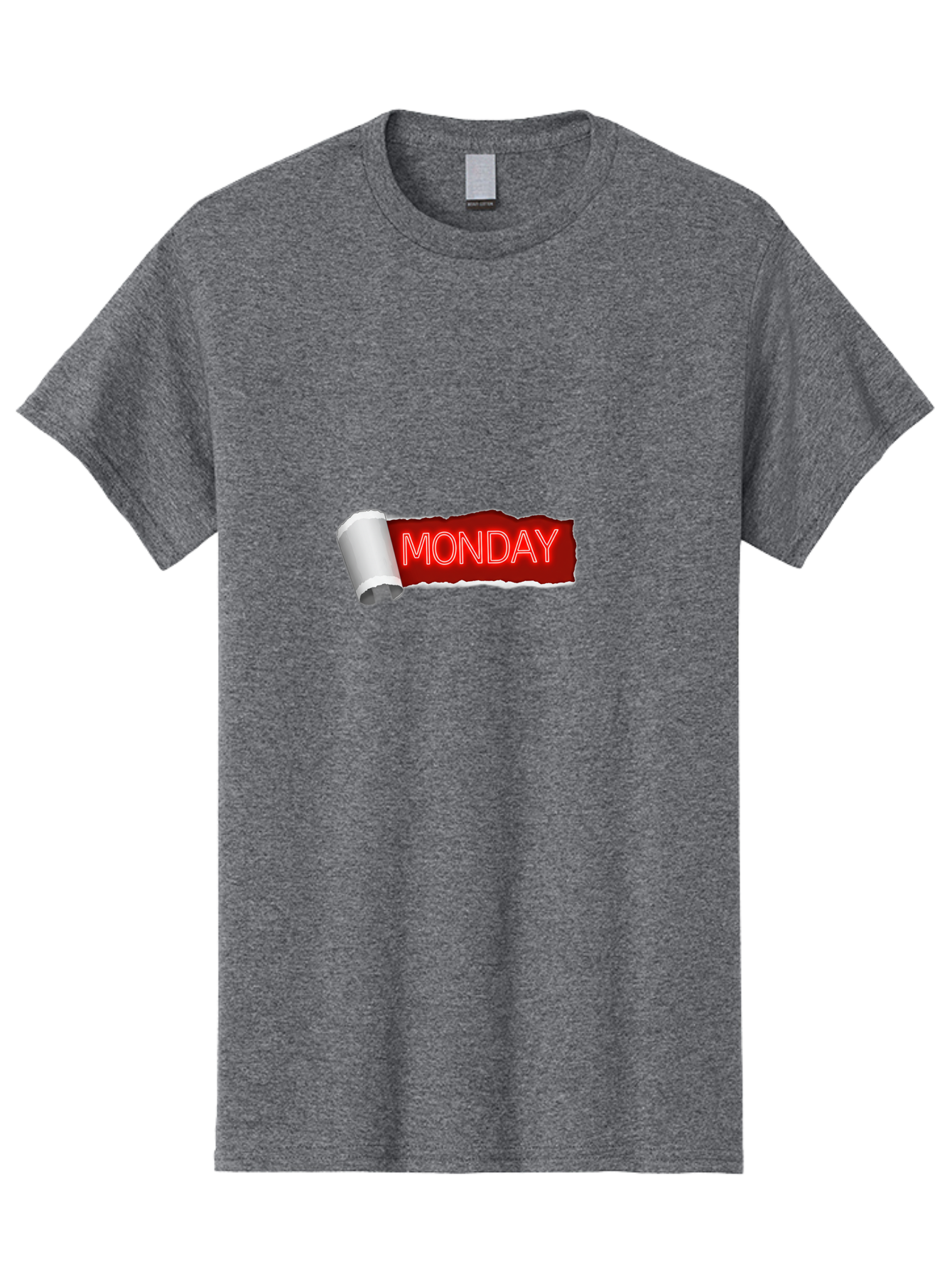 Monday-5 Men'S Graphic Tee, 100% Cotton, Comfortable Casual Summer Wear, Machine Washable, Monday Text, Ripped Paper Effect, Red And White Color Scheme, Bold Font, Weekly Reminder, Morning Motivation, Day Of The Week, Calendar Label Bae512