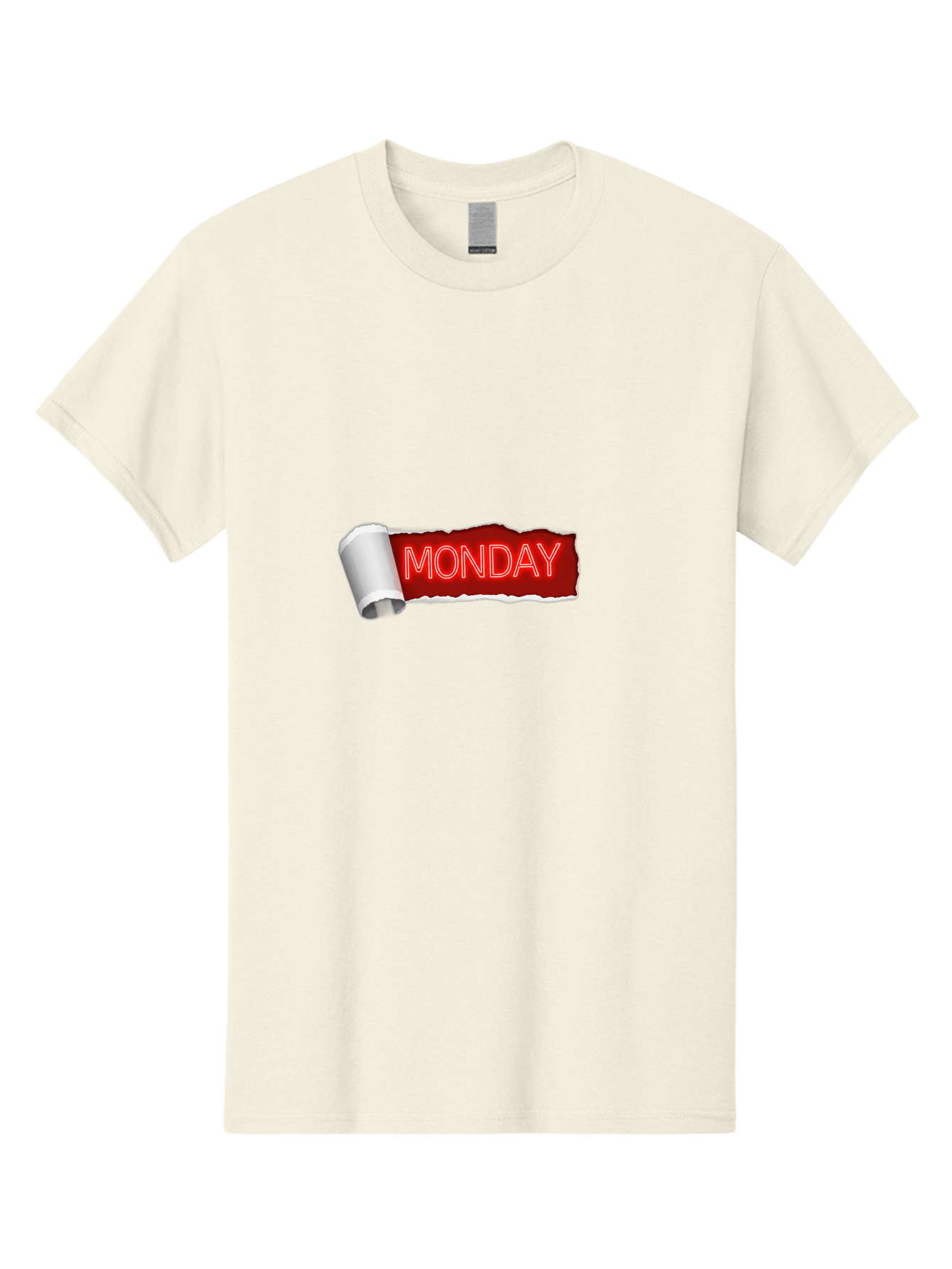 Monday-5 Men'S Graphic Tee, 100% Cotton, Comfortable Casual Summer Wear, Machine Washable, Monday Text, Ripped Paper Effect, Red And White Color Scheme, Bold Font, Weekly Reminder, Morning Motivation, Day Of The Week, Calendar Label Bae512