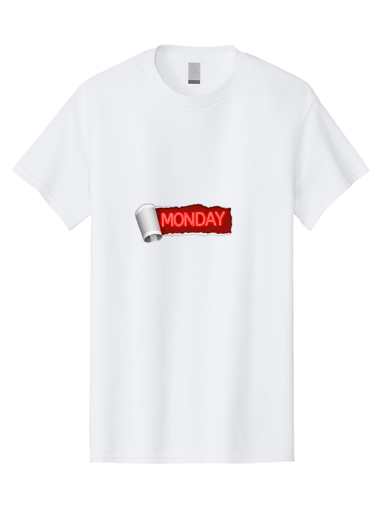 Monday-5 Men'S Graphic Tee, 100% Cotton, Comfortable Casual Summer Wear, Machine Washable, Monday Text, Ripped Paper Effect, Red And White Color Scheme, Bold Font, Weekly Reminder, Morning Motivation, Day Of The Week, Calendar Label Bae512
