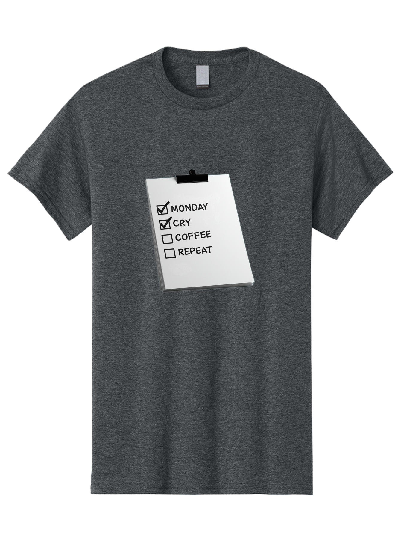 Monday-Cry-Coffee-Repeat Men'S Graphic Tee, 100% Cotton, Comfortable Casual Summer Wear, Machine Washable, To-Do List, Monday Blues, Cry, Coffee Break, Repeat Cycle, Humor, Relatable, Checklist, Productivity, Morning Routine, Motivation Bae517