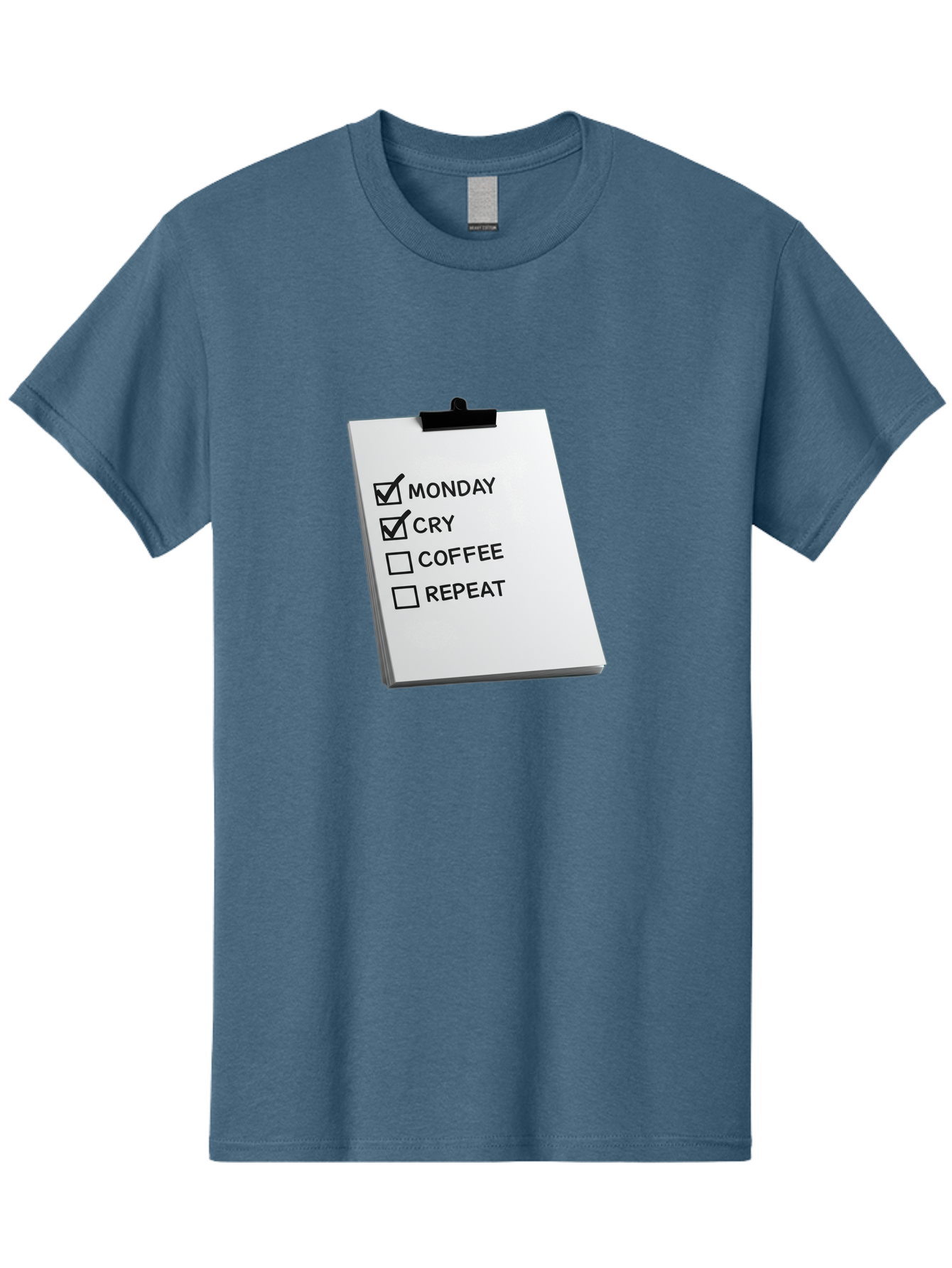 Monday-Cry-Coffee-Repeat Men'S Graphic Tee, 100% Cotton, Comfortable Casual Summer Wear, Machine Washable, To-Do List, Monday Blues, Cry, Coffee Break, Repeat Cycle, Humor, Relatable, Checklist, Productivity, Morning Routine, Motivation Bae517