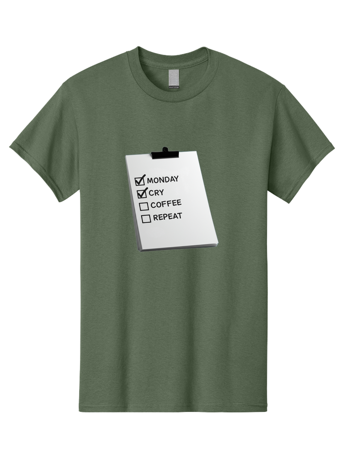 Monday-Cry-Coffee-Repeat Men'S Graphic Tee, 100% Cotton, Comfortable Casual Summer Wear, Machine Washable, To-Do List, Monday Blues, Cry, Coffee Break, Repeat Cycle, Humor, Relatable, Checklist, Productivity, Morning Routine, Motivation Bae517