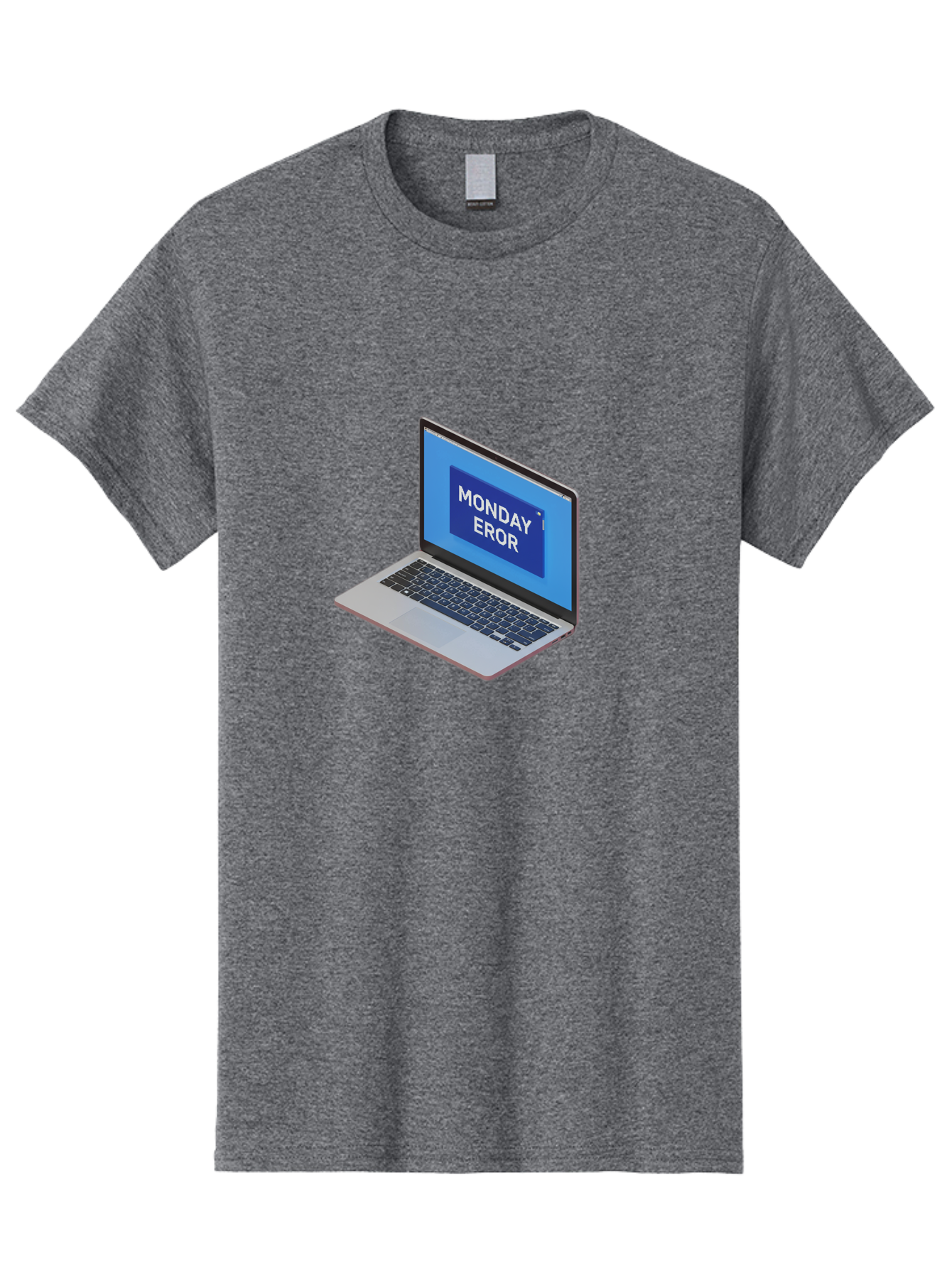 Monday-Eror Men'S Graphic Tee, 100% Cotton, Comfortable Casual Summer Wear, Machine Washable, Laptop Screen Displaying Monday Eror, Error Message, System Failure, Humorously Misspelled, Blue Screen, White Text, Cartoonish Style, Tech Glitch Bae518