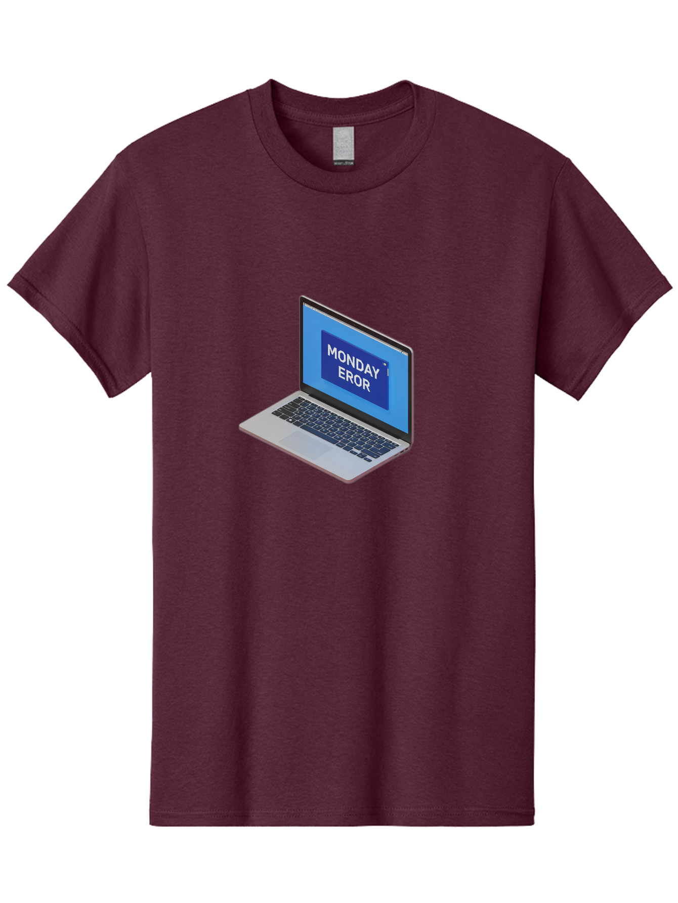 Monday-Eror Men'S Graphic Tee, 100% Cotton, Comfortable Casual Summer Wear, Machine Washable, Laptop Screen Displaying Monday Eror, Error Message, System Failure, Humorously Misspelled, Blue Screen, White Text, Cartoonish Style, Tech Glitch Bae518