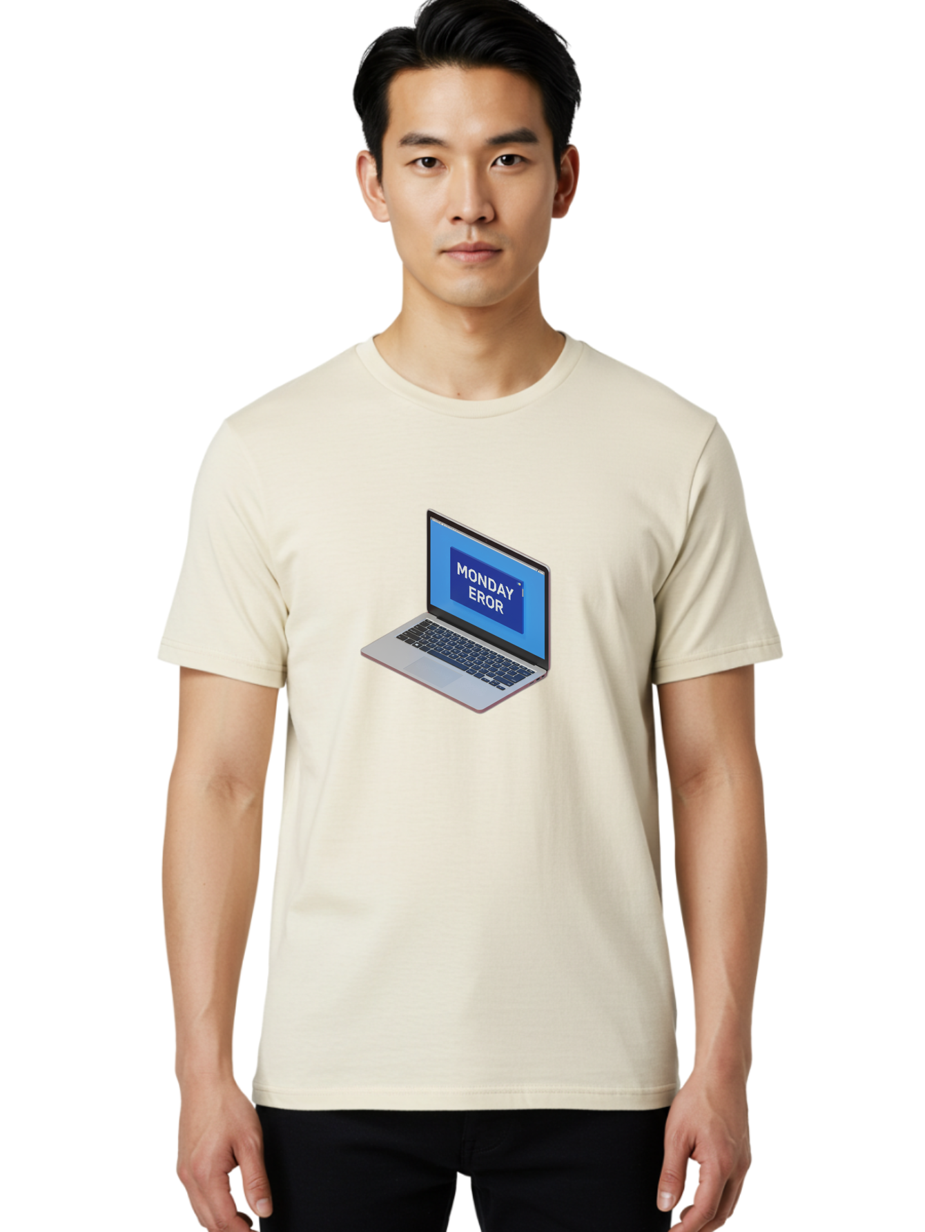 Monday-Eror Men'S Graphic Tee, 100% Cotton, Comfortable Casual Summer Wear, Machine Washable, Laptop Screen Displaying Monday Eror, Error Message, System Failure, Humorously Misspelled, Blue Screen, White Text, Cartoonish Style, Tech Glitch Bae518