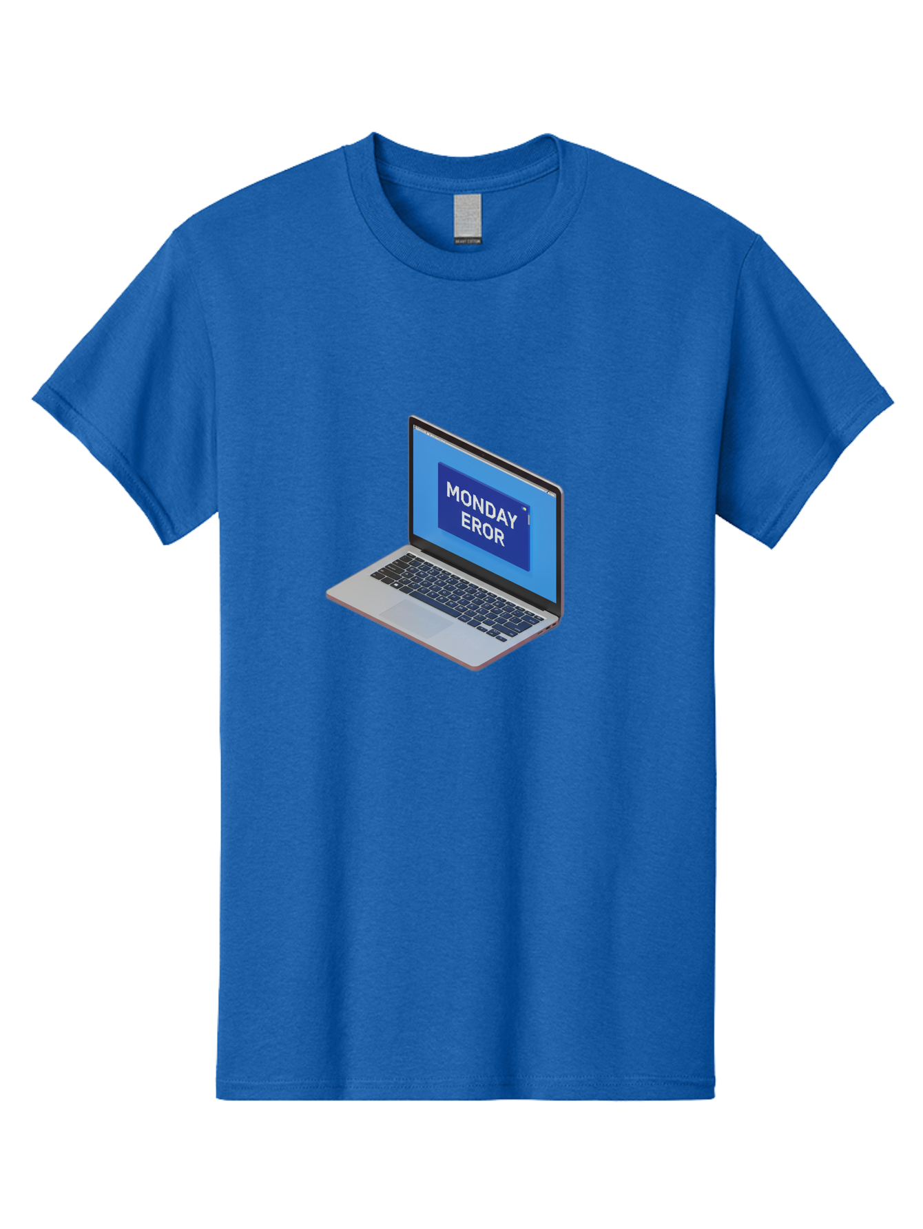 Monday-Eror Men'S Graphic Tee, 100% Cotton, Comfortable Casual Summer Wear, Machine Washable, Laptop Screen Displaying Monday Eror, Error Message, System Failure, Humorously Misspelled, Blue Screen, White Text, Cartoonish Style, Tech Glitch Bae518