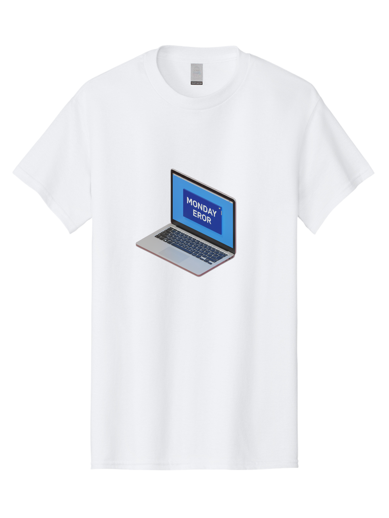 Monday-Eror Men'S Graphic Tee, 100% Cotton, Comfortable Casual Summer Wear, Machine Washable, Laptop Screen Displaying Monday Eror, Error Message, System Failure, Humorously Misspelled, Blue Screen, White Text, Cartoonish Style, Tech Glitch Bae518