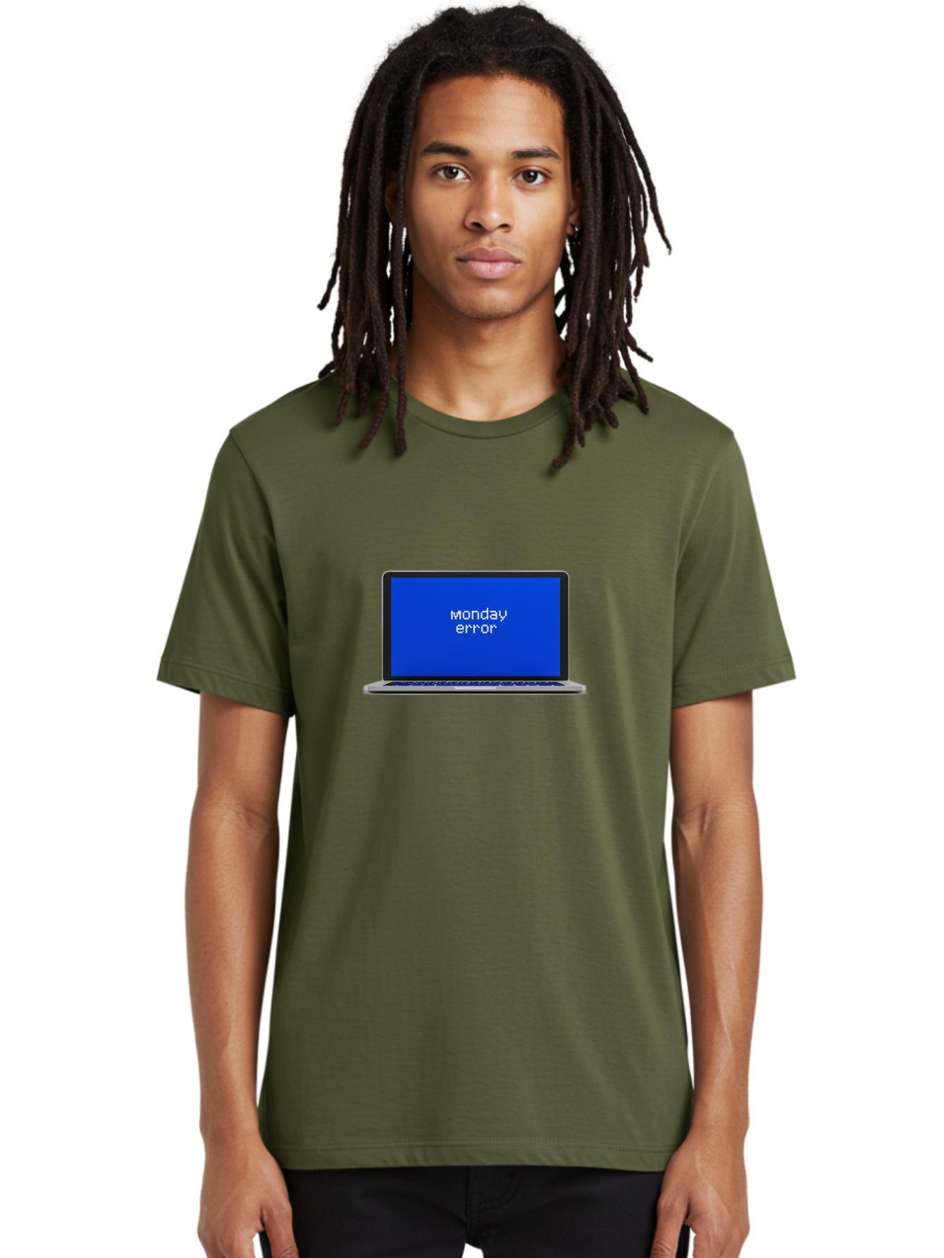 Monday-Error-1 Men'S Graphic Tee, 100% Cotton, Comfortable Casual Summer Wear, Machine Washable, Laptop Screen, Error Message, Blue Screen, Monday Blues, Technical Issue, Computer Problem, Glitch, System Failure Bae519