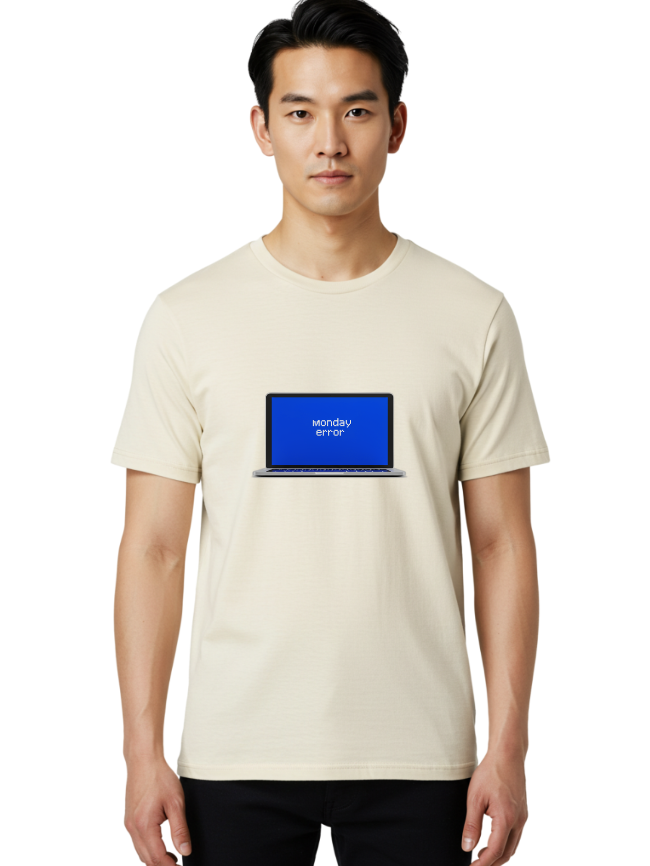Monday-Error-1 Men'S Graphic Tee, 100% Cotton, Comfortable Casual Summer Wear, Machine Washable, Laptop Screen, Error Message, Blue Screen, Monday Blues, Technical Issue, Computer Problem, Glitch, System Failure Bae519