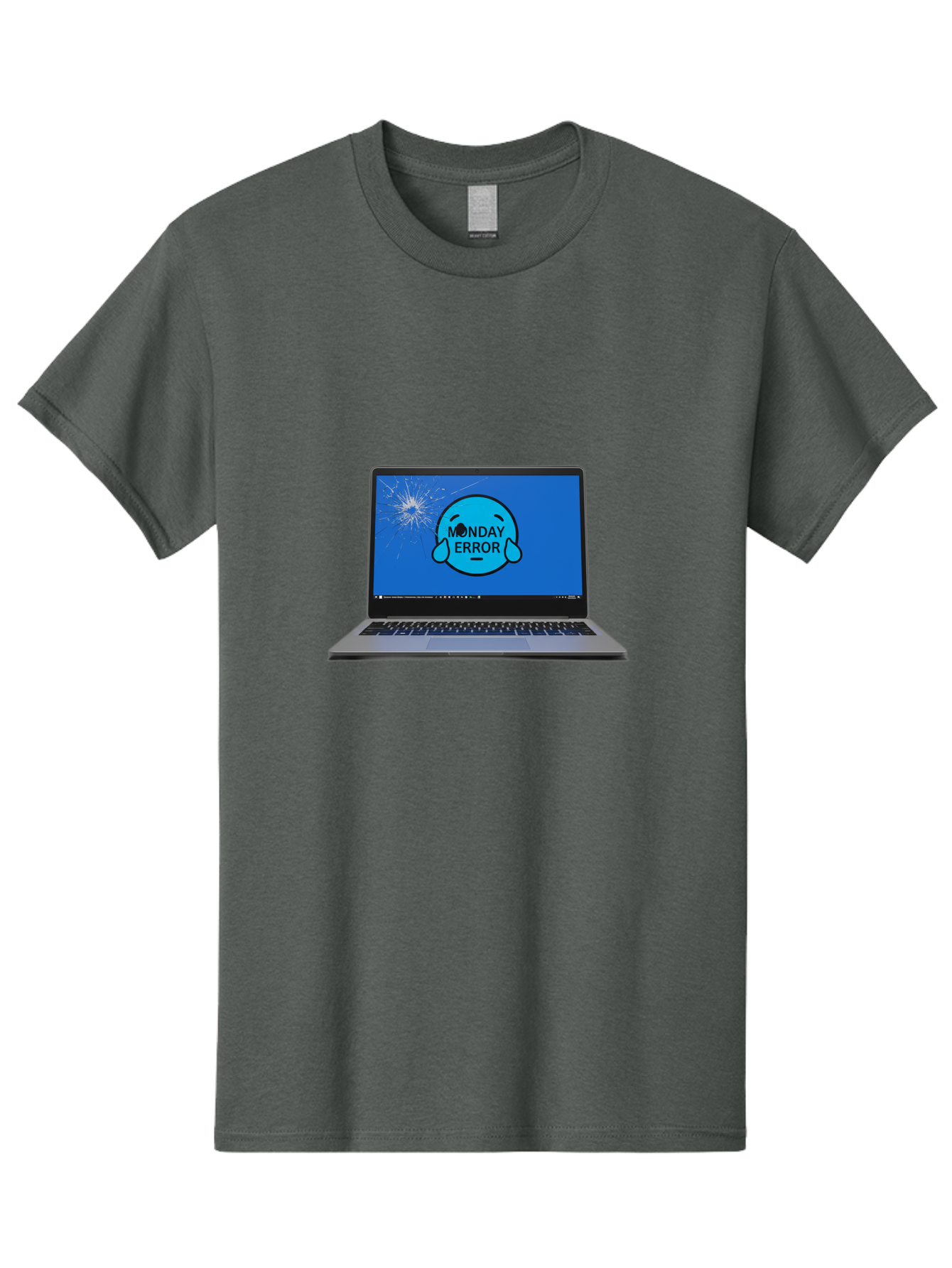 Monday-Error-10 Men'S Graphic Tee, 100% Cotton, Comfortable Casual Summer Wear, Machine Washable, Laptop Screen, Error Message, Monday Blues, Broken Computer, Tech Issue, System Failure, Sad Face, Cracked Screen, Digital Glitch Bae520