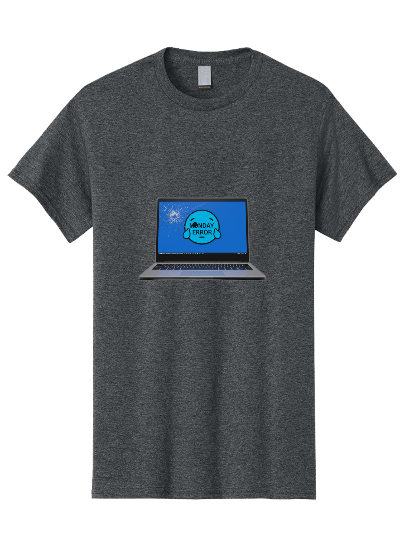 Monday-Error-10 Men'S Graphic Tee, 100% Cotton, Comfortable Casual Summer Wear, Machine Washable, Laptop Screen, Error Message, Monday Blues, Broken Computer, Tech Issue, System Failure, Sad Face, Cracked Screen, Digital Glitch Bae520