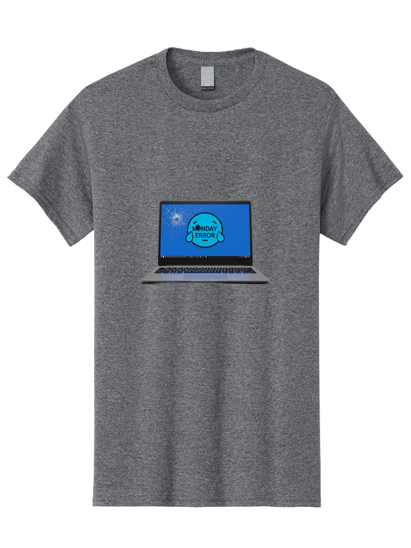 Monday-Error-10 Men'S Graphic Tee, 100% Cotton, Comfortable Casual Summer Wear, Machine Washable, Laptop Screen, Error Message, Monday Blues, Broken Computer, Tech Issue, System Failure, Sad Face, Cracked Screen, Digital Glitch Bae520