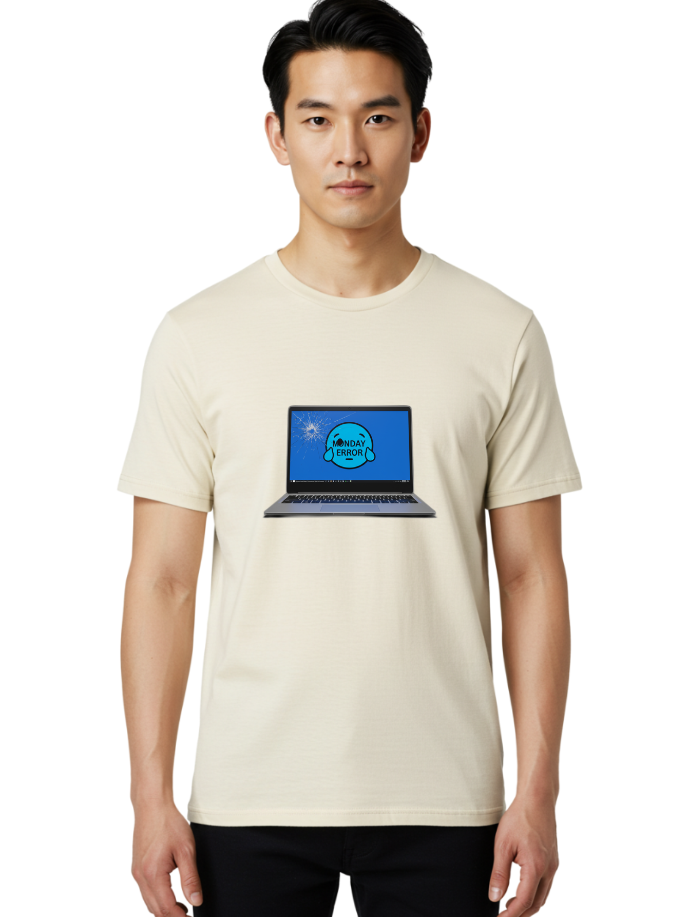 Monday-Error-10 Men'S Graphic Tee, 100% Cotton, Comfortable Casual Summer Wear, Machine Washable, Laptop Screen, Error Message, Monday Blues, Broken Computer, Tech Issue, System Failure, Sad Face, Cracked Screen, Digital Glitch Bae520