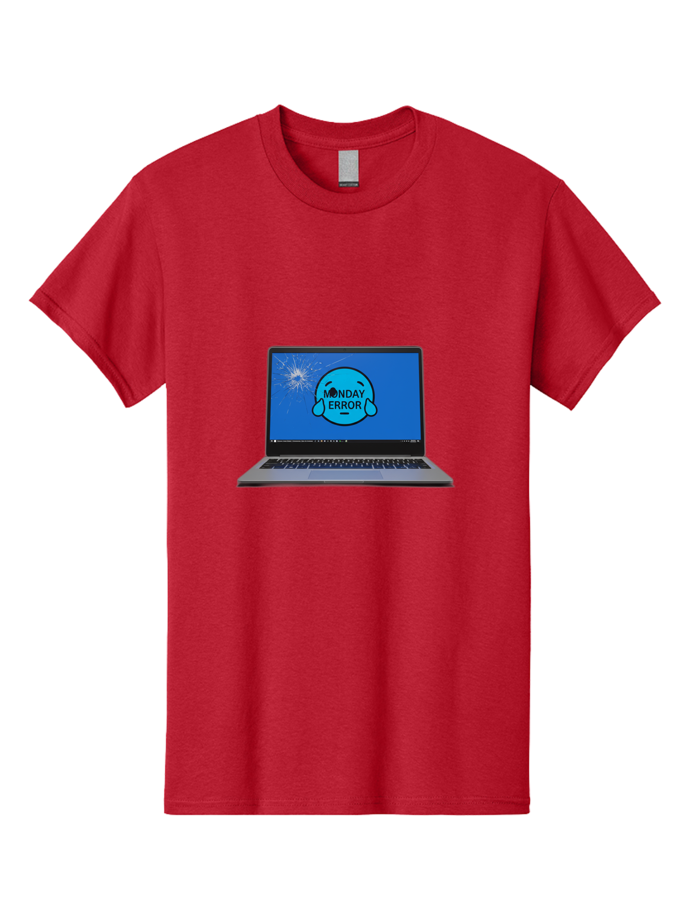 Monday-Error-10 Men'S Graphic Tee, 100% Cotton, Comfortable Casual Summer Wear, Machine Washable, Laptop Screen, Error Message, Monday Blues, Broken Computer, Tech Issue, System Failure, Sad Face, Cracked Screen, Digital Glitch Bae520