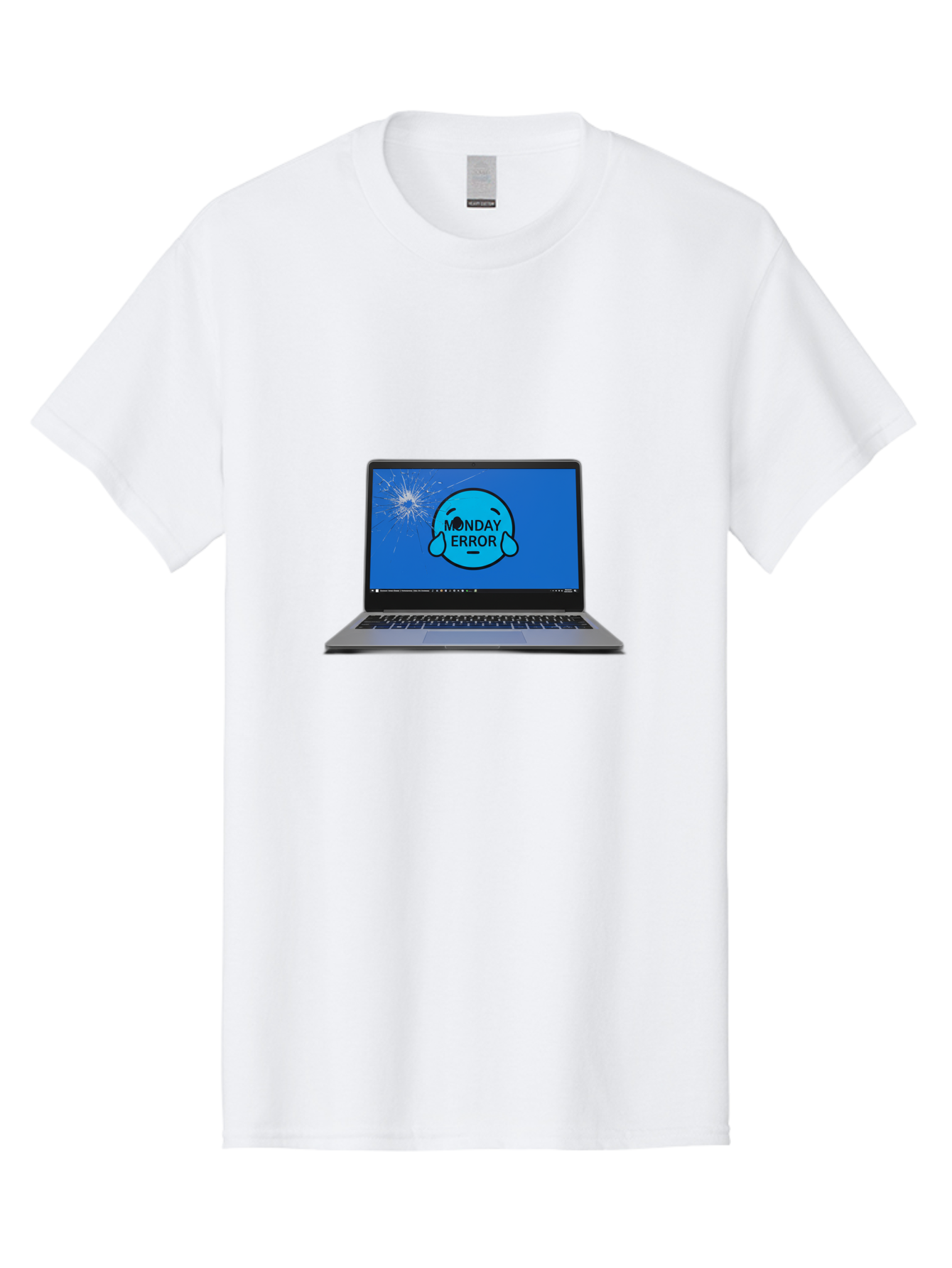 Monday-Error-10 Men'S Graphic Tee, 100% Cotton, Comfortable Casual Summer Wear, Machine Washable, Laptop Screen, Error Message, Monday Blues, Broken Computer, Tech Issue, System Failure, Sad Face, Cracked Screen, Digital Glitch Bae520