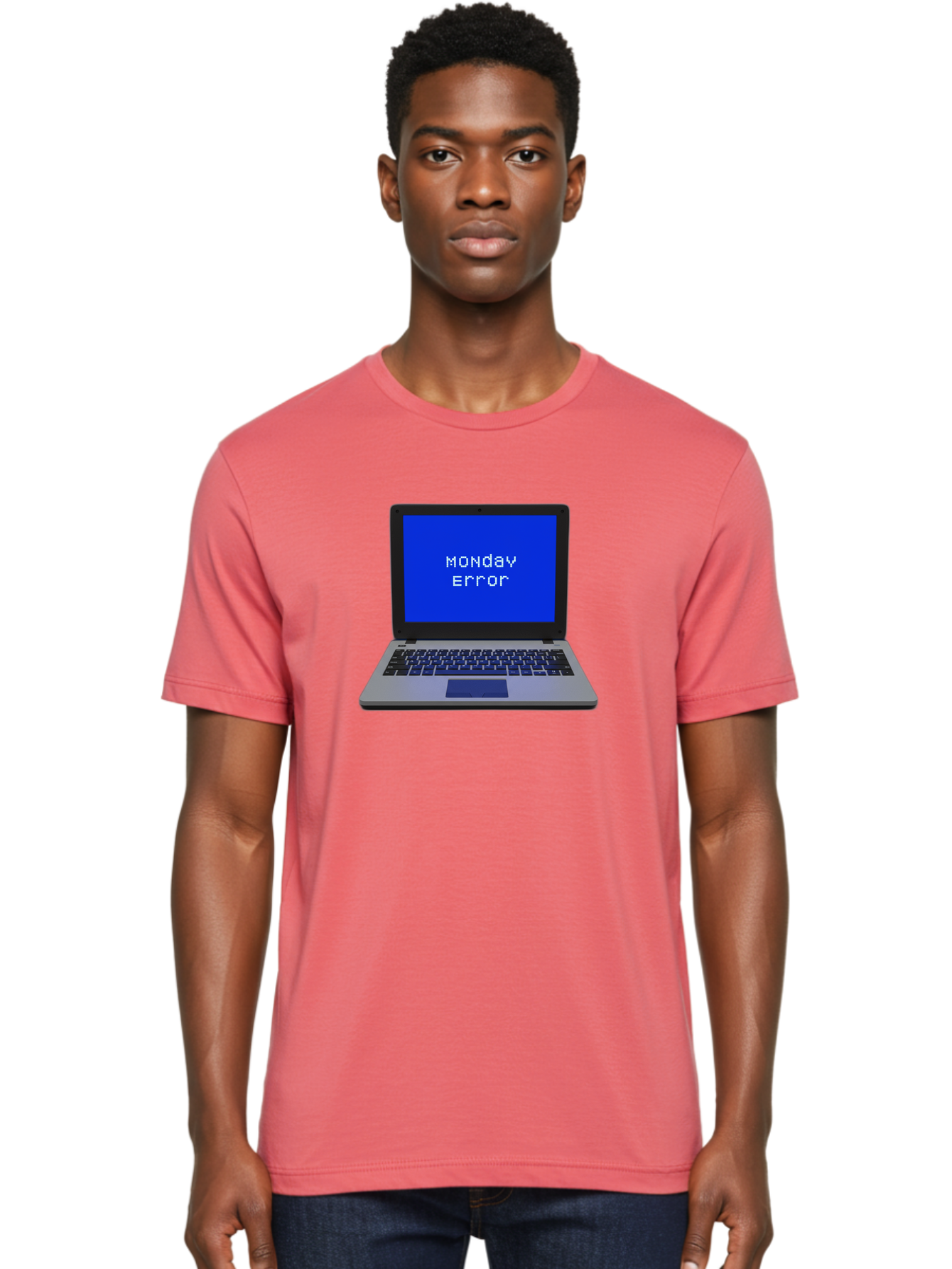 Monday-Error-2 Men'S Graphic Tee, 100% Cotton, Comfortable Casual Summer Wear, Machine Washable, Laptop With Error Message, Monday Blues, Work Stress, Computer Glitch, System Failure, Monday Morning Motivation, Productivity Issues Bae521