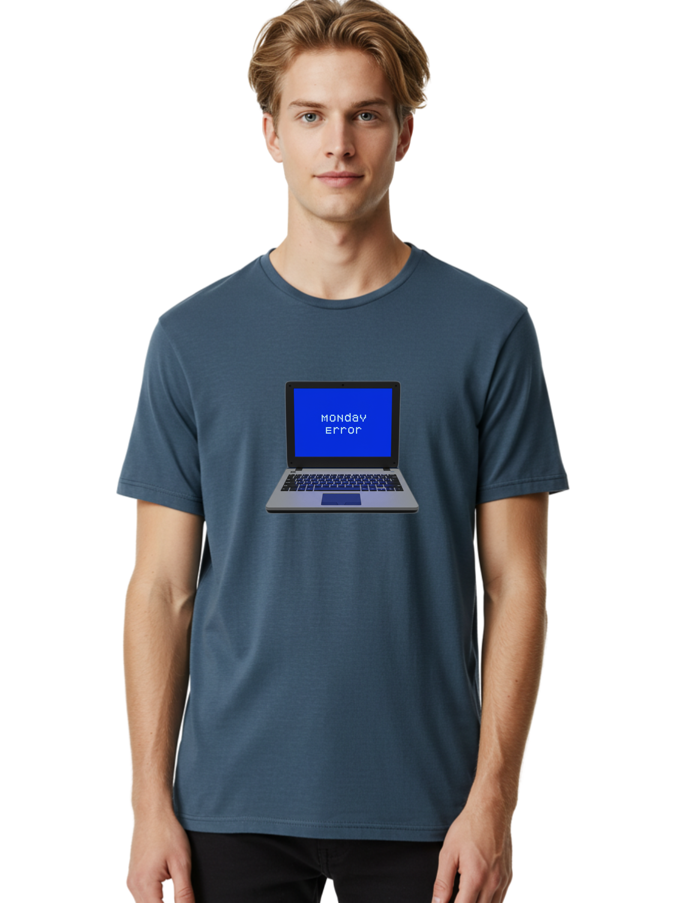 Monday-Error-2 Men'S Graphic Tee, 100% Cotton, Comfortable Casual Summer Wear, Machine Washable, Laptop With Error Message, Monday Blues, Work Stress, Computer Glitch, System Failure, Monday Morning Motivation, Productivity Issues Bae521