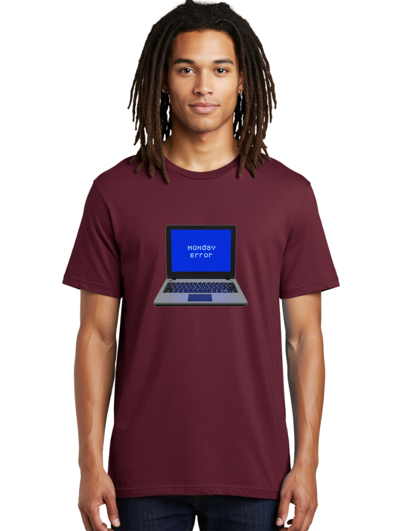 Monday-Error-2 Men'S Graphic Tee, 100% Cotton, Comfortable Casual Summer Wear, Machine Washable, Laptop With Error Message, Monday Blues, Work Stress, Computer Glitch, System Failure, Monday Morning Motivation, Productivity Issues Bae521