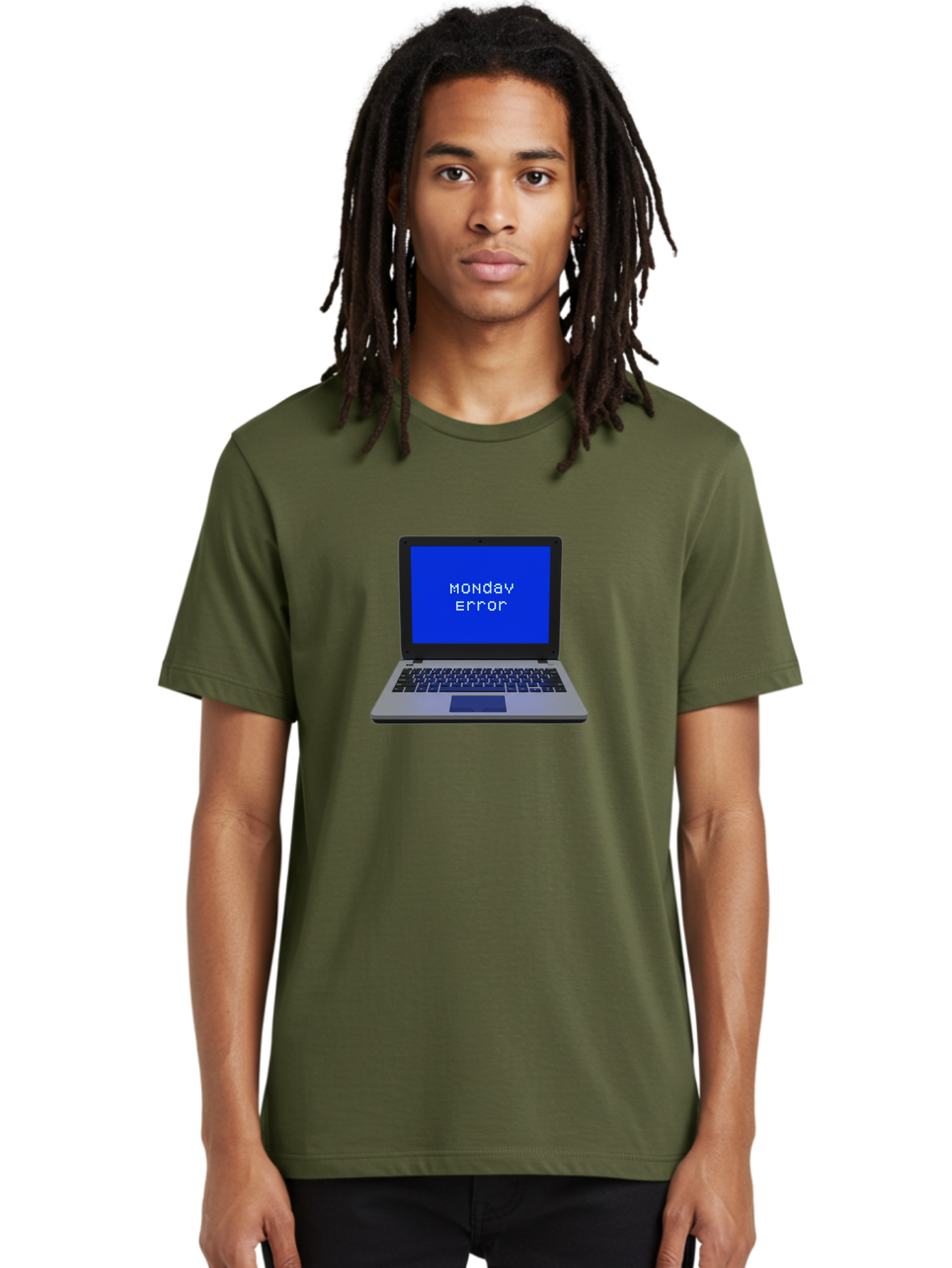 Monday-Error-2 Men'S Graphic Tee, 100% Cotton, Comfortable Casual Summer Wear, Machine Washable, Laptop With Error Message, Monday Blues, Work Stress, Computer Glitch, System Failure, Monday Morning Motivation, Productivity Issues Bae521